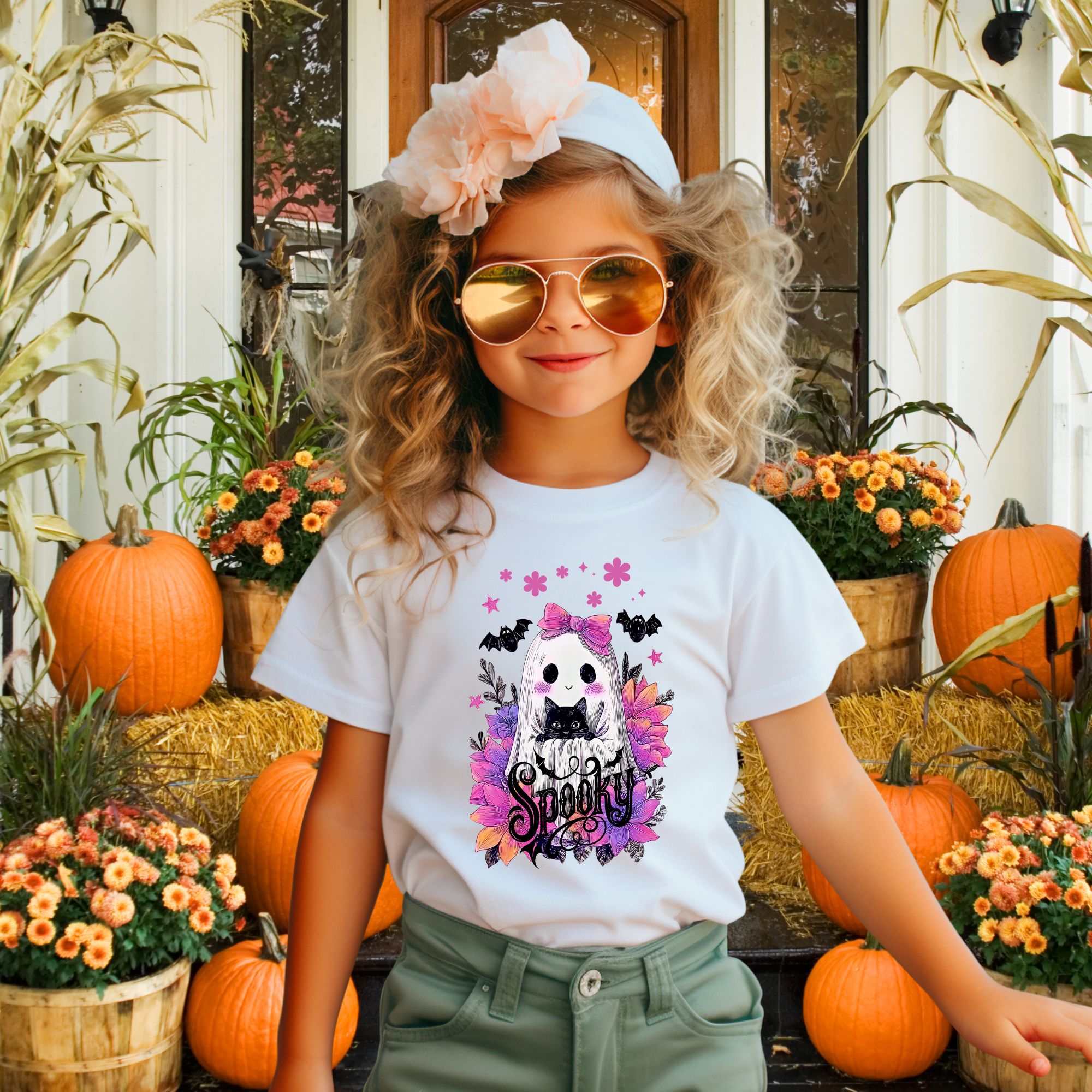 Ghost and Cat Halloween Kids Tee