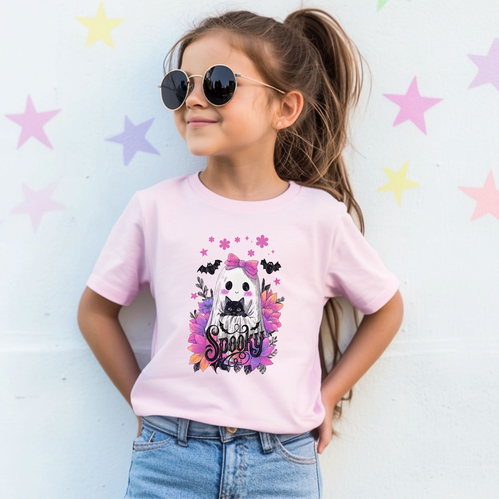 Ghost and Cat Halloween Kids Tee product thumbnail image