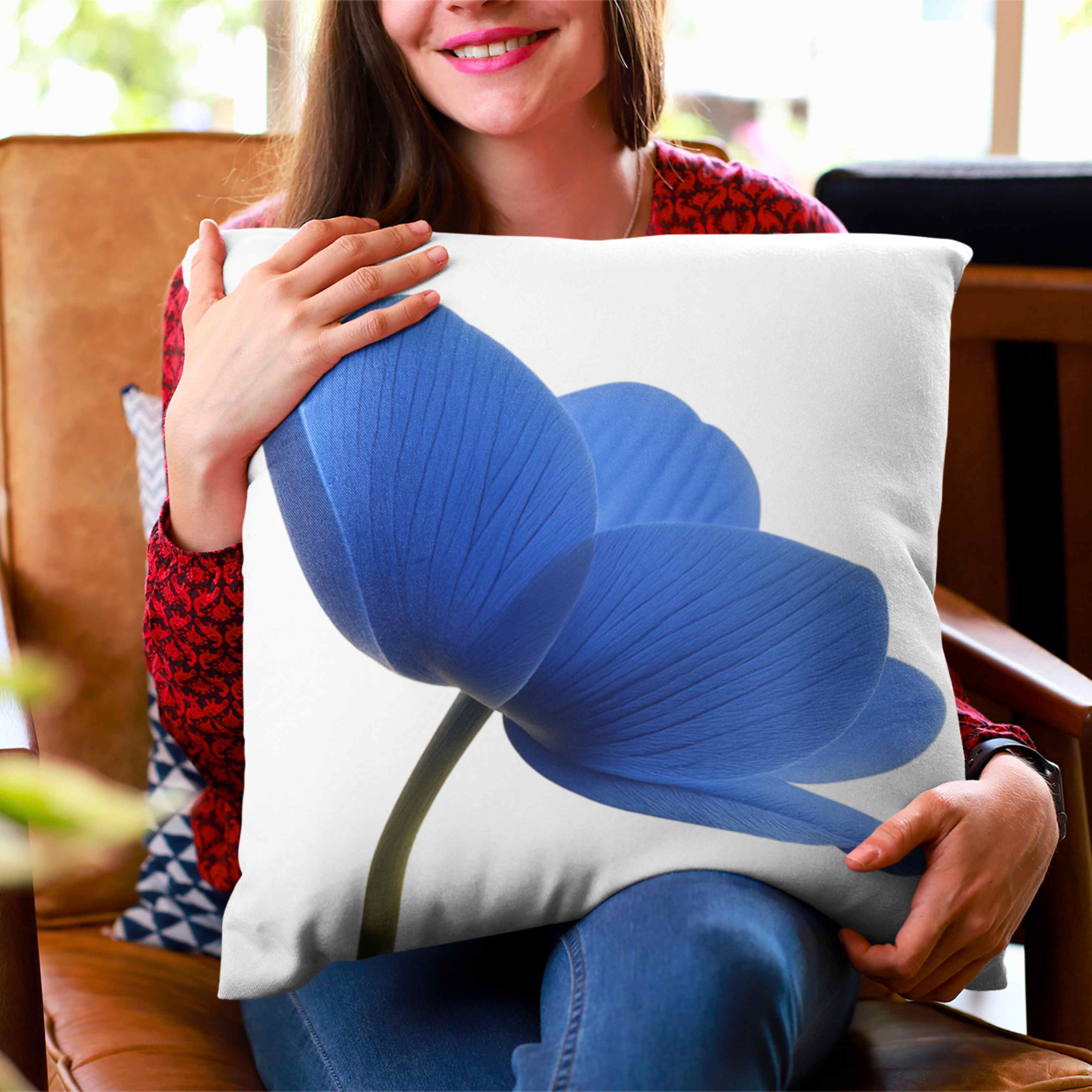 Blue Floral Decorative Pillow, Cozy Home Accent, Gift for Nature Lovers, Stylish Cushion for Living Room, Spring Decor, Housewarming Gift product thumbnail image