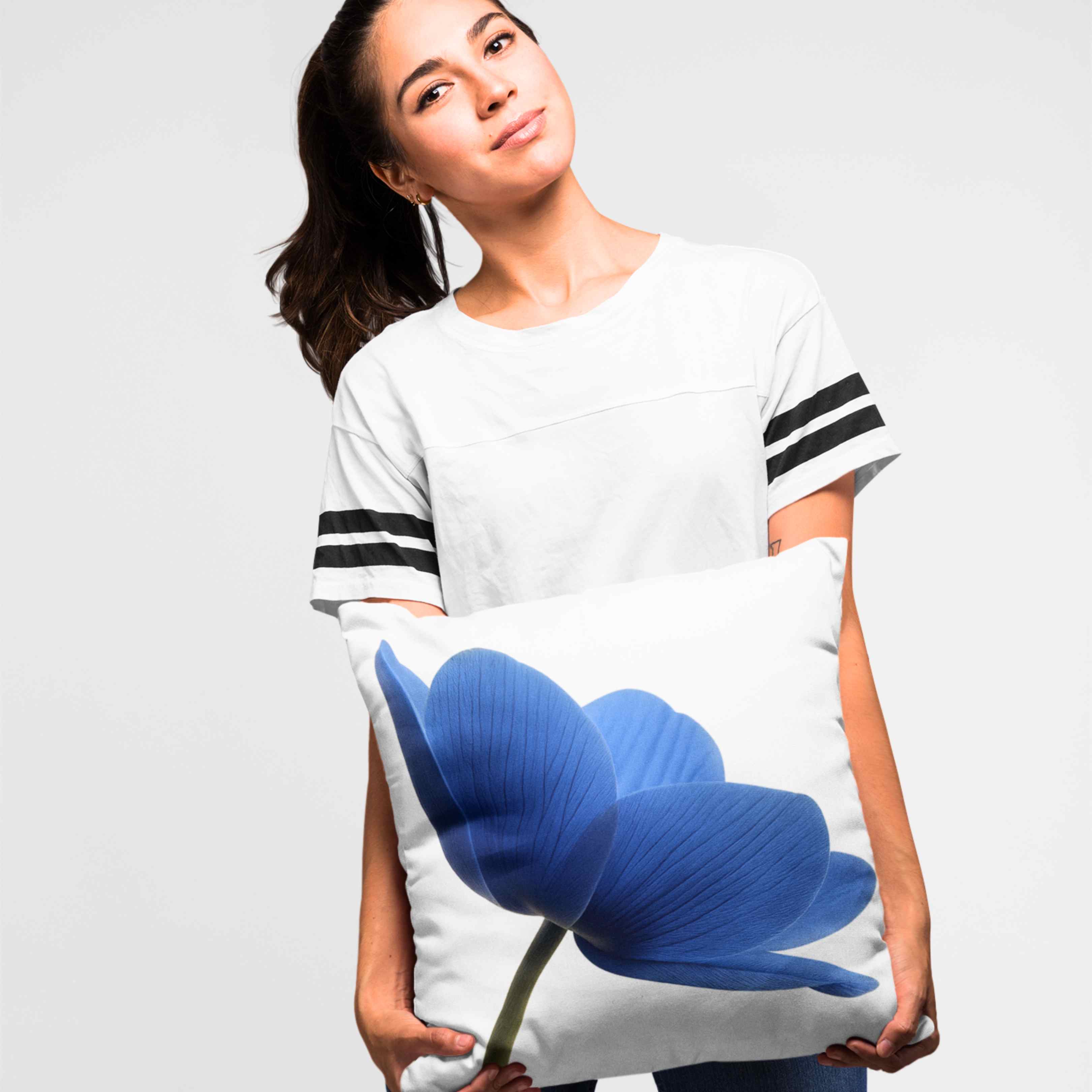 Blue Floral Decorative Pillow, Cozy Home Accent, Gift for Nature Lovers, Stylish Cushion for Living Room, Spring Decor, Housewarming Gift product thumbnail image