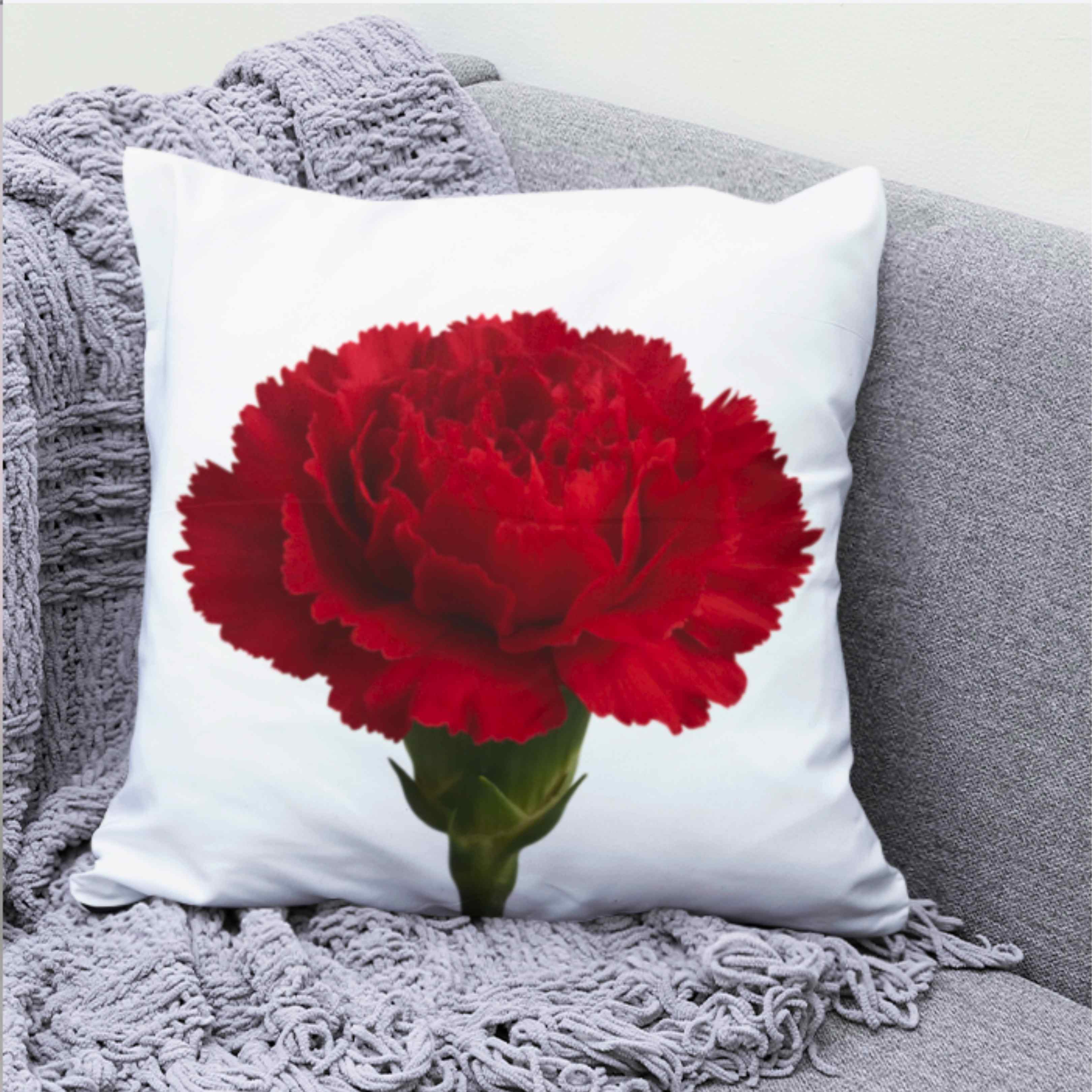 Red Carnation Cushion for Home Decor, Elegant Flower Print Pillow - Gift for Her, Mother's Day, Anniversary, Floral Throw Pillow product thumbnail image