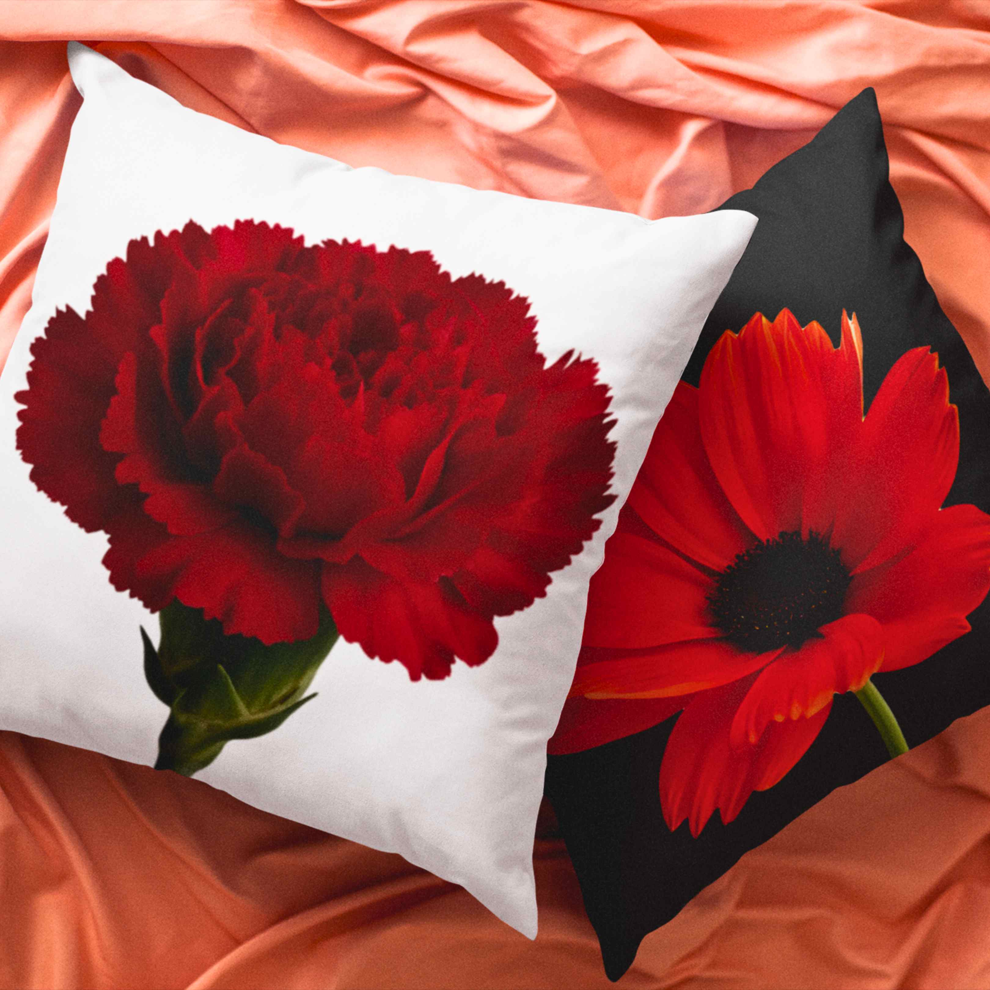 Red Carnation Cushion for Home Decor, Elegant Flower Print Pillow - Gift for Her, Mother's Day, Anniversary, Floral Throw Pillow product thumbnail image