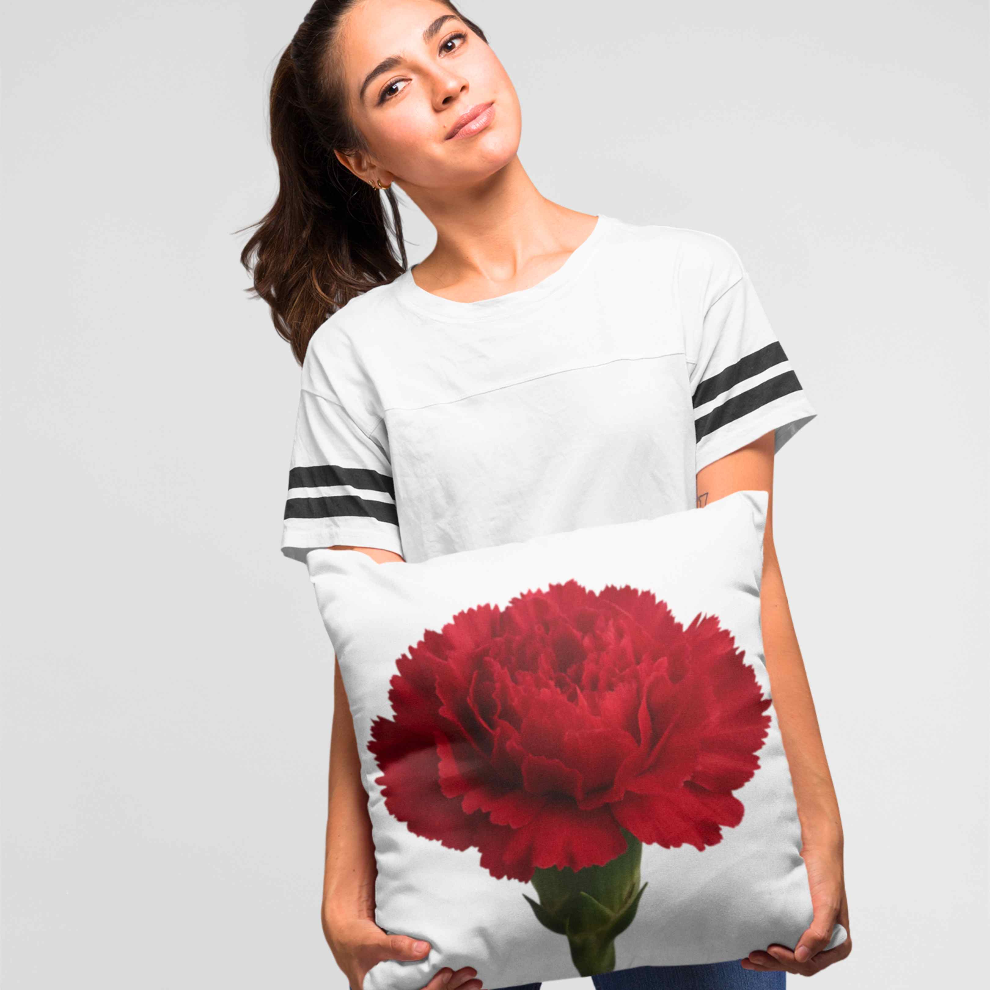 Red Carnation Cushion for Home Decor, Elegant Flower Print Pillow - Gift for Her, Mother's Day, Anniversary, Floral Throw Pillow product thumbnail image