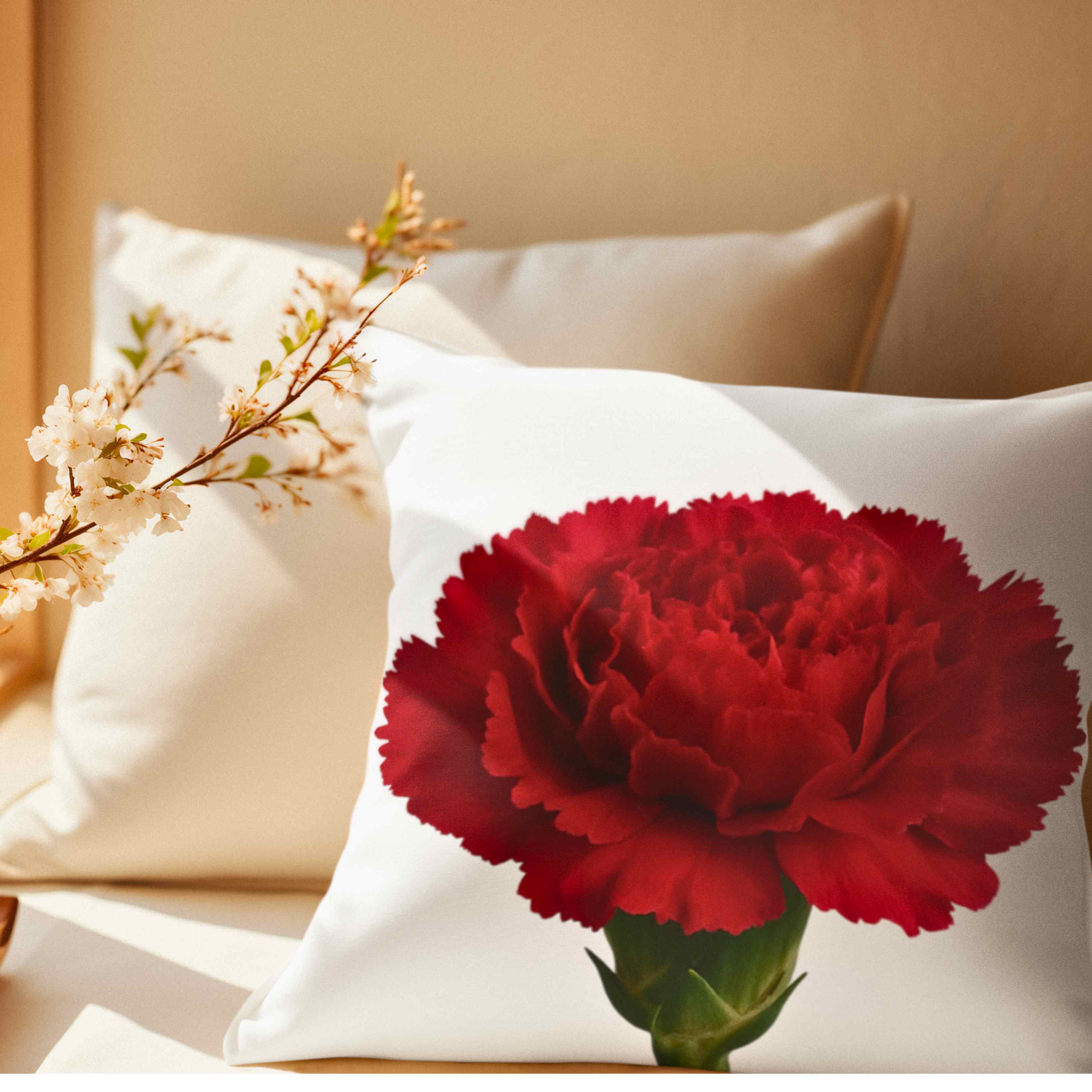 Red Carnation Cushion for Home Decor, Elegant Flower Print Pillow - Gift for Her, Mother's Day, Anniversary, Floral Throw Pillow product thumbnail image