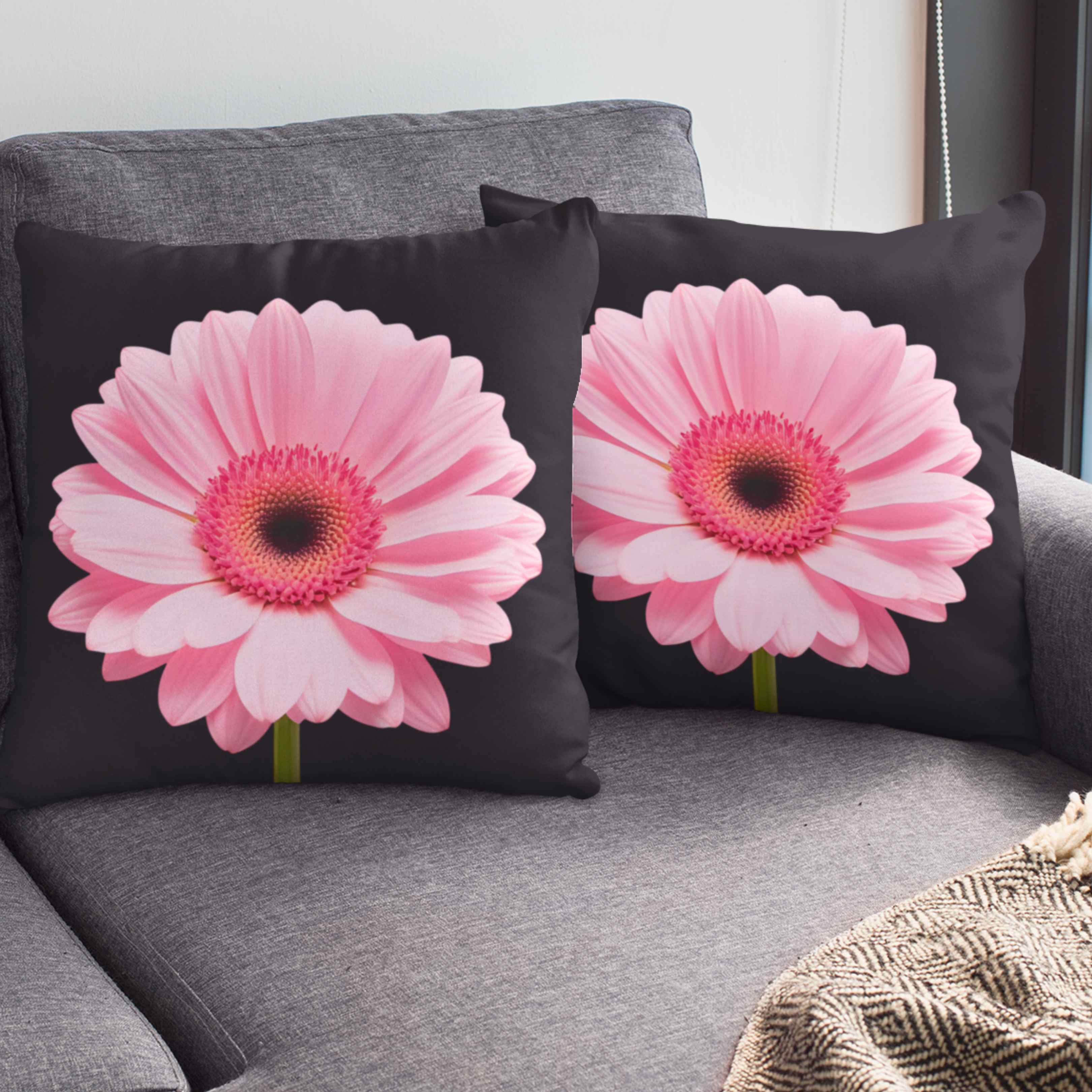 Pink Gerbera Daisy Square Pillow | Floral Accent Cushion for Home Decor, Gift for Her, Spring Decor, Flower Lover's Decorative Pillow product thumbnail image
