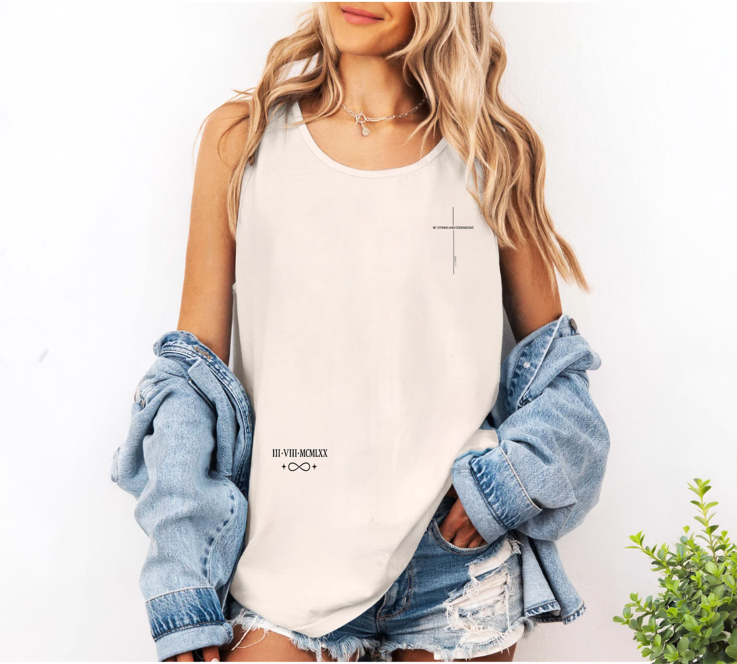 Minimalist Christian Tank Top, Custom Birthfday Tee, Personalized Roman Date, Bible Verse Shirt, Clean Scripture Design, Faith Gift product thumbnail image Minimalist Christian Tank Top, Custom Birthfday Tee, Personalized Roman Date, Bible Verse Shirt, Clean Scripture Design, Faith Gift product thumbnail image