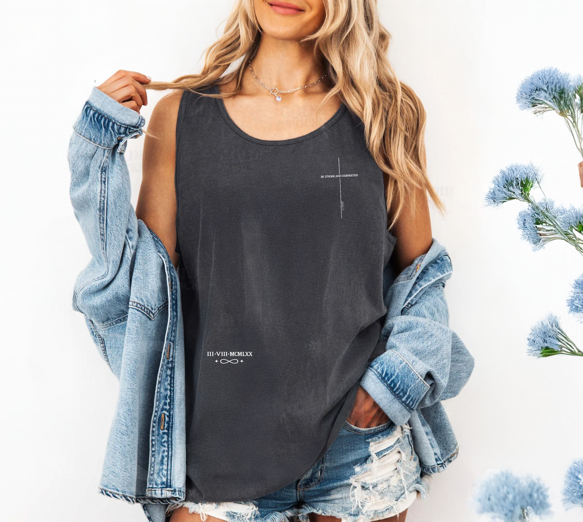 Minimalist Christian Tank Top, Custom Birthfday Tee, Personalized Roman Date, Bible Verse Shirt, Clean Scripture Design, Faith Gift product thumbnail image Minimalist Christian Tank Top, Custom Birthfday Tee, Personalized Roman Date, Bible Verse Shirt, Clean Scripture Design, Faith Gift product thumbnail image