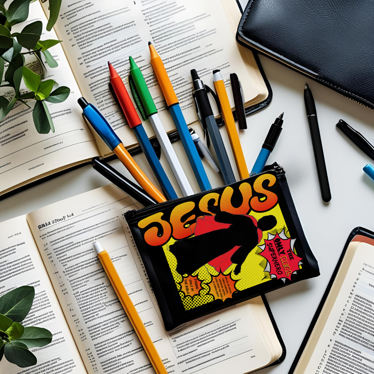 Jesus is The ONLY REAL Superhero Accessory Pouch, Bible pen, pencil, marker bag, Gift for Faith Lovers, Fun Travel Bag, Cute Makeup Bag, 
