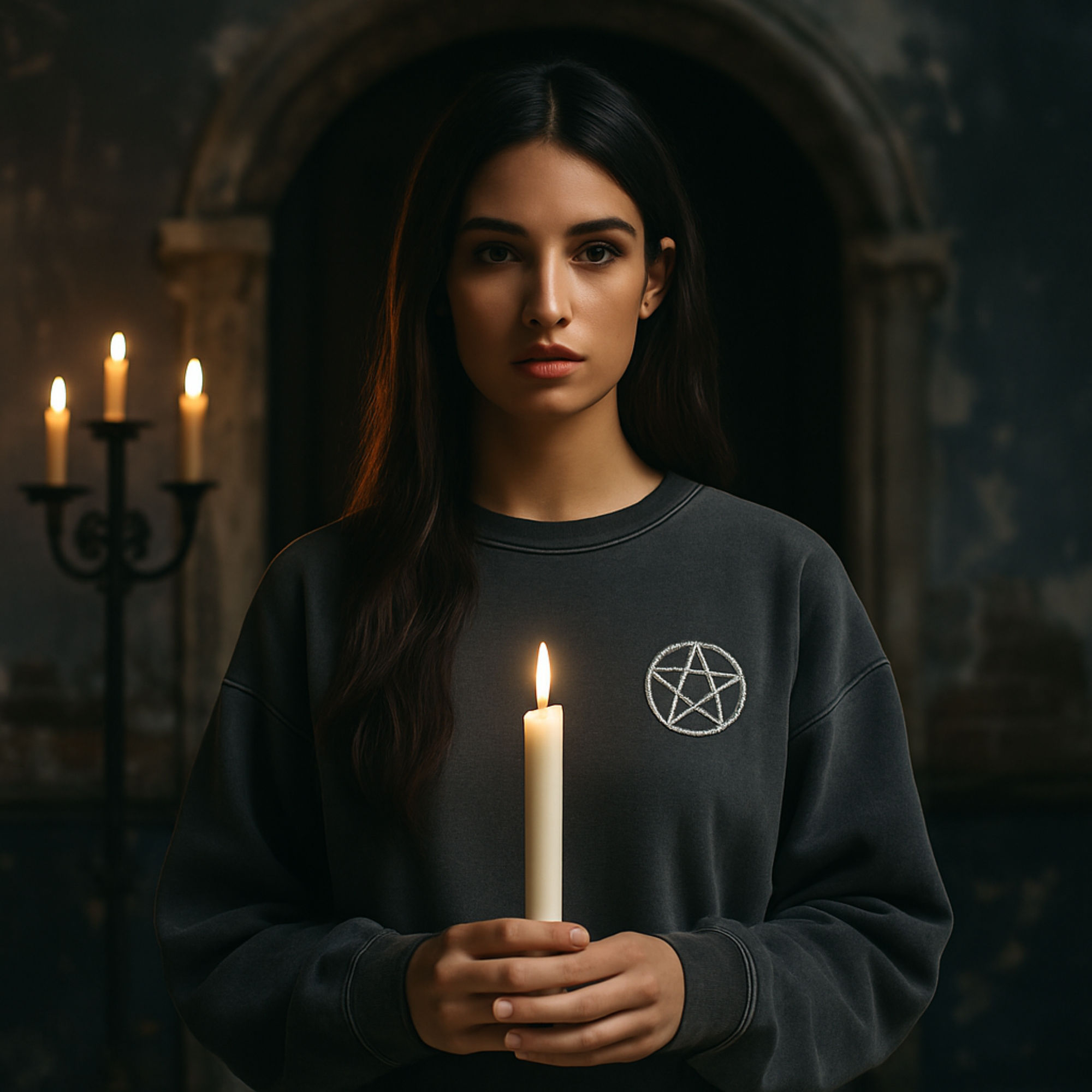Witchy Pentagram Crewneck // Cozy Occult Aesthetic Sweatshirt product thumbnail image