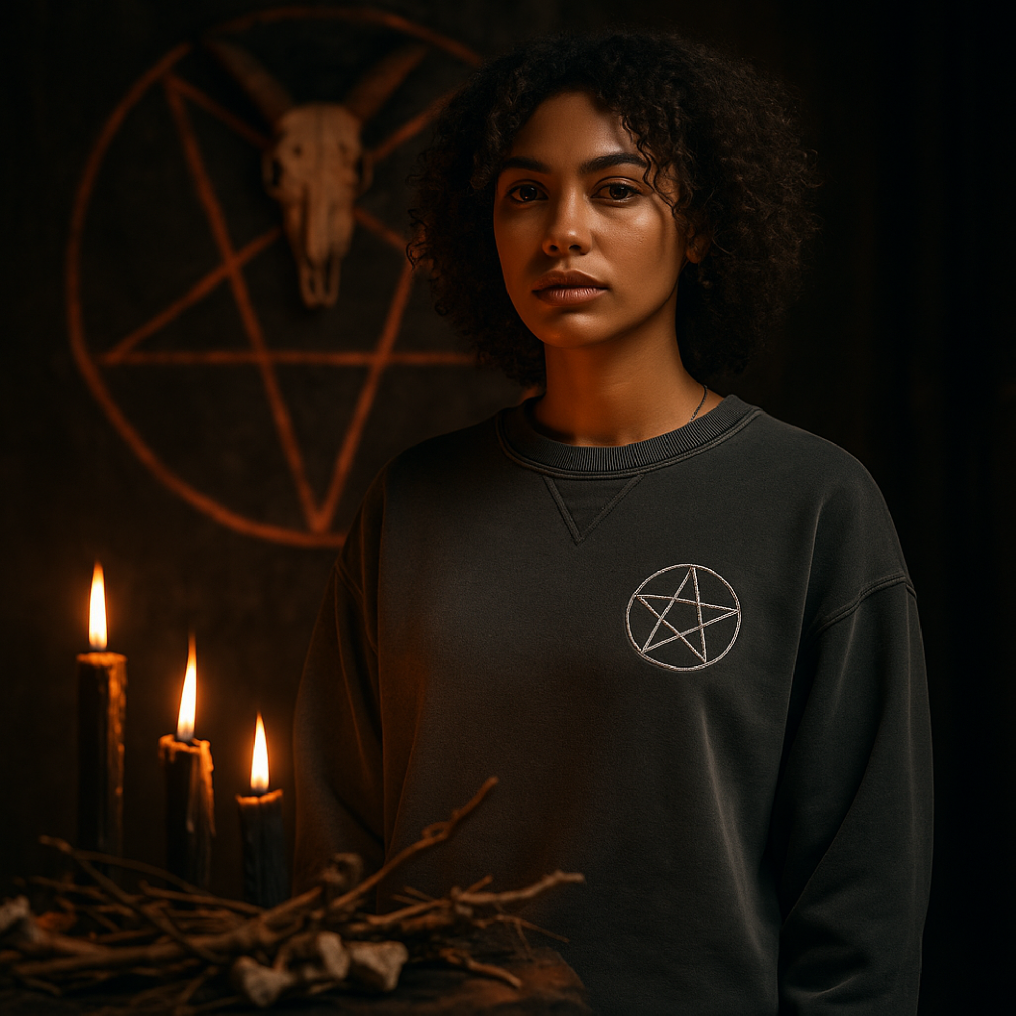 Witchy Pentagram Crewneck // Cozy Occult Aesthetic Sweatshirt product thumbnail image