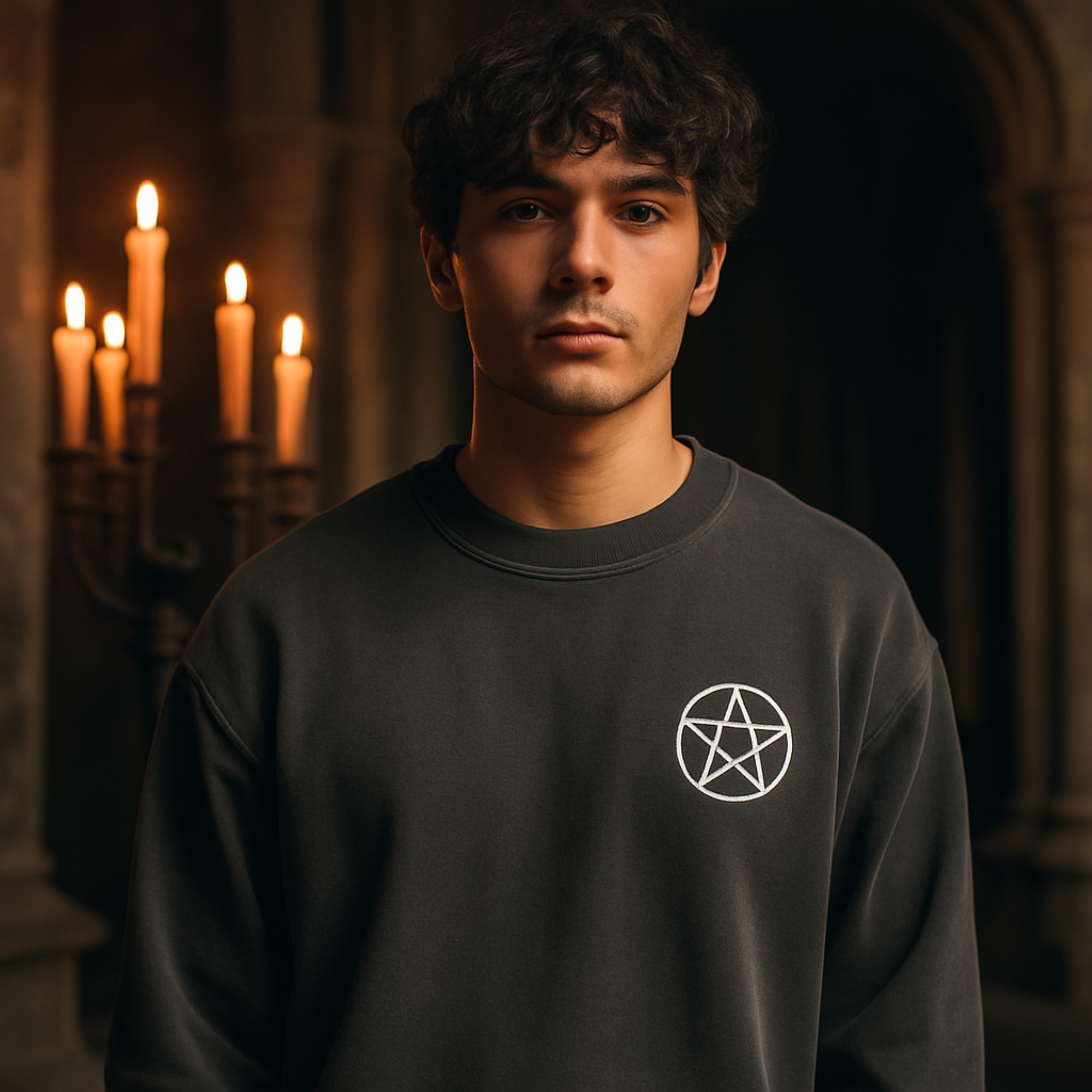 Witchy Pentagram Crewneck // Cozy Occult Aesthetic Sweatshirt product thumbnail image