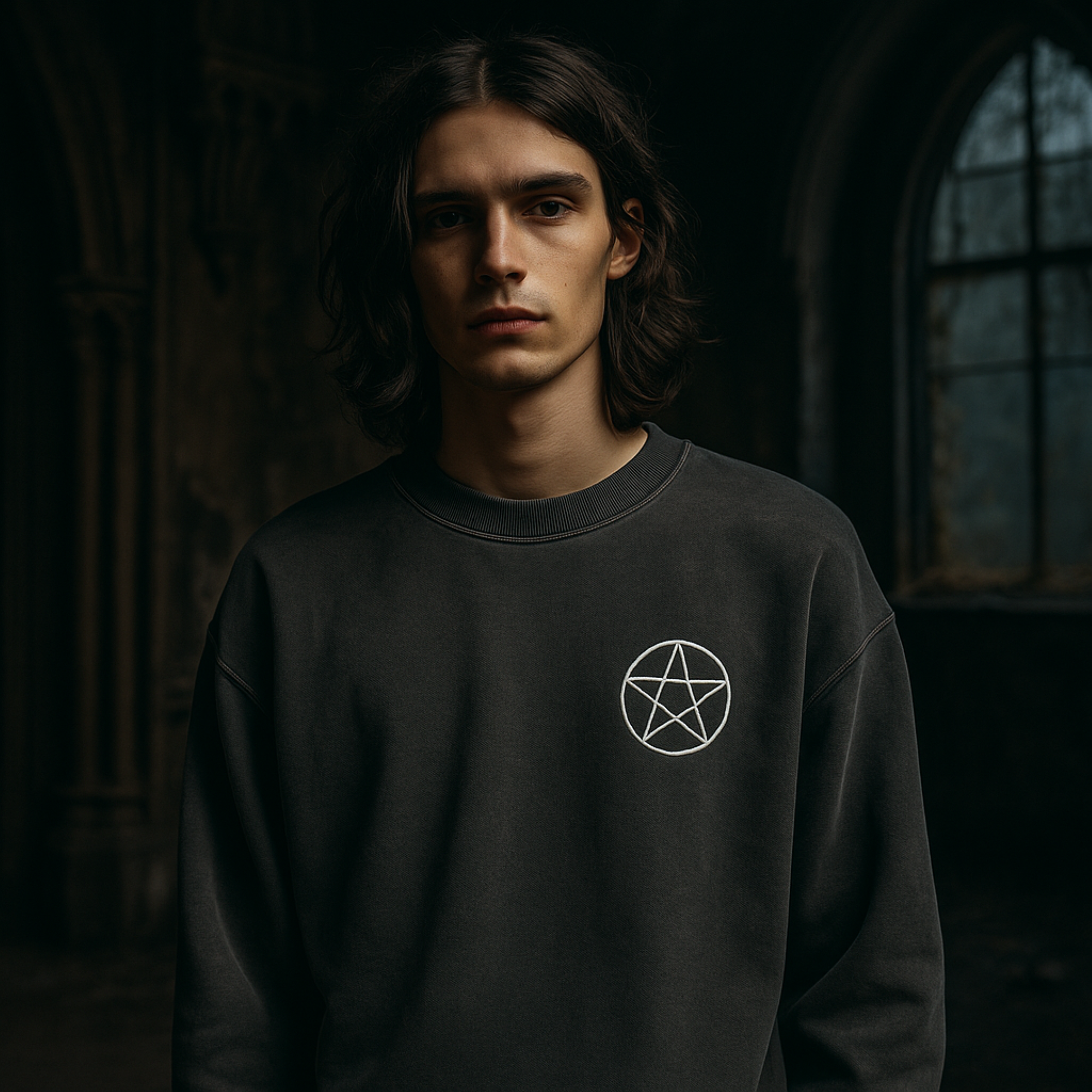 Witchy Pentagram Crewneck // Cozy Occult Aesthetic Sweatshirt product thumbnail image