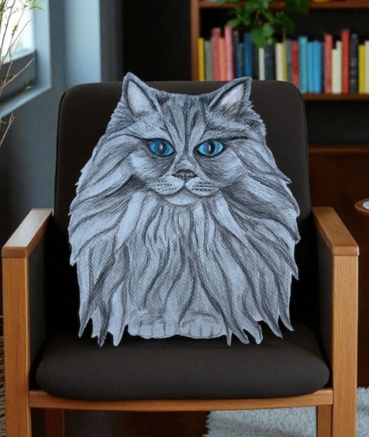 Grey Rag Doll Cat Shaped Pillow, Watercolour Custom Decorative Cushion Throw, Nursery Kids Room Decor Accent, Handmade Animal Design Gift