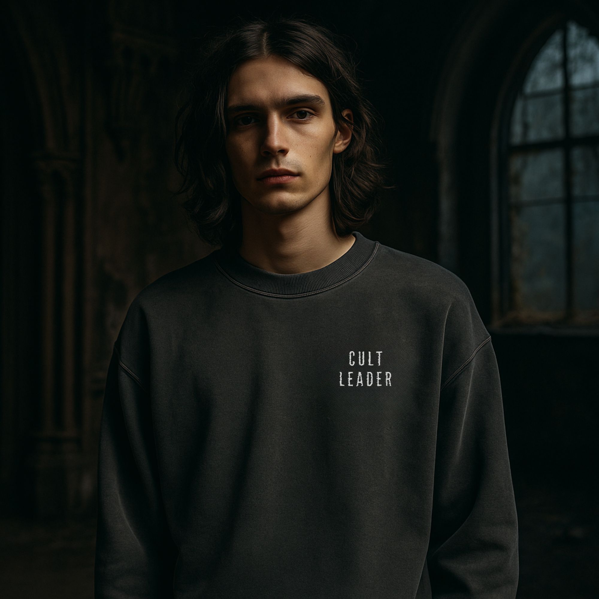 CULT LEADER Sweatshirt – Comfort Colors Pepper Crewneck – Embroidered Gothic Pullover product thumbnail image CULT LEADER Sweatshirt – Comfort Colors Pepper Crewneck – Embroidered Gothic Pullover product thumbnail image