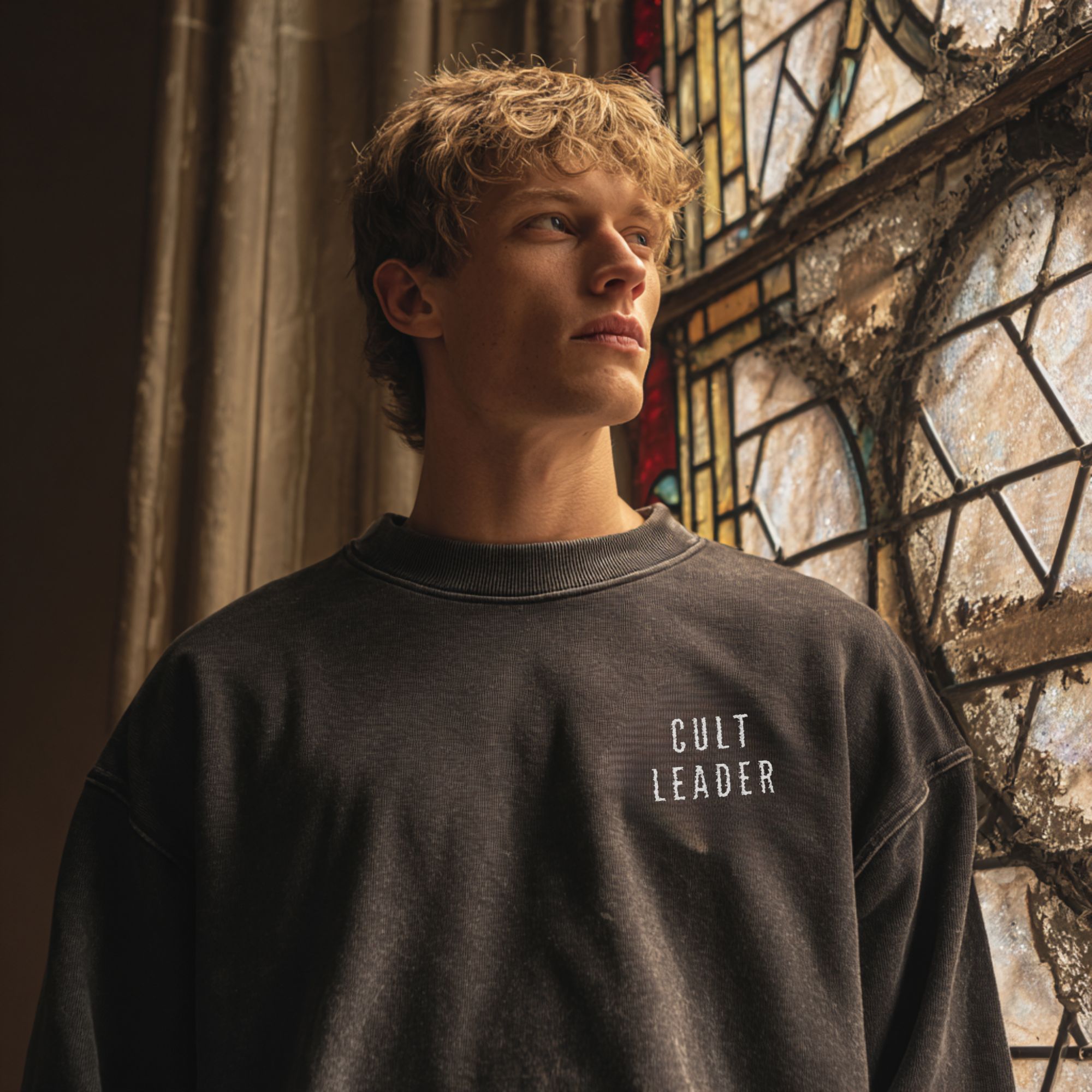 CULT LEADER Sweatshirt – Comfort Colors Pepper Crewneck – Embroidered Gothic Pullover product thumbnail image