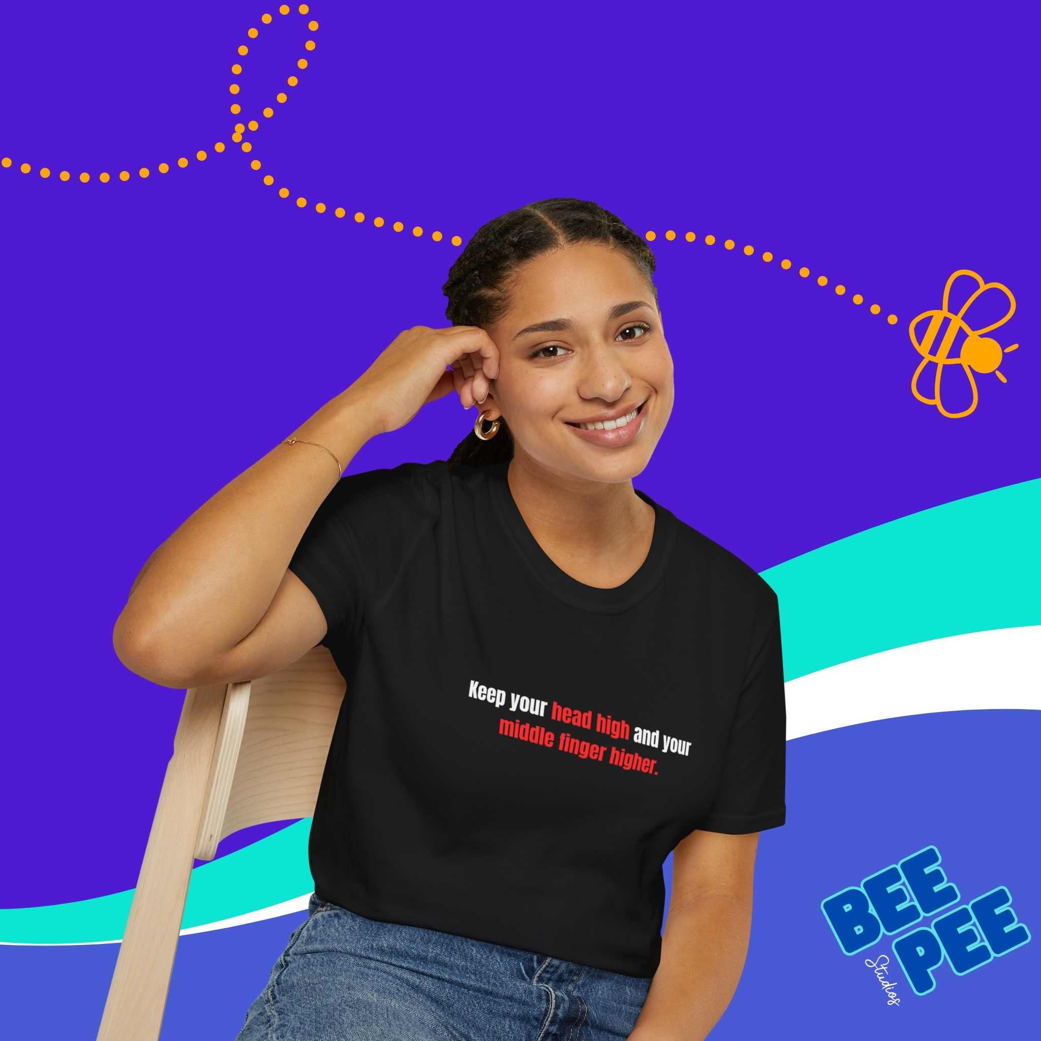 Bold Statement T-Shirt: Keep Your Head High &amp; Middle Finger Higher - Unisex, Casual Wear, Gift for Friends, Rebellious, Humor product thumbnail image