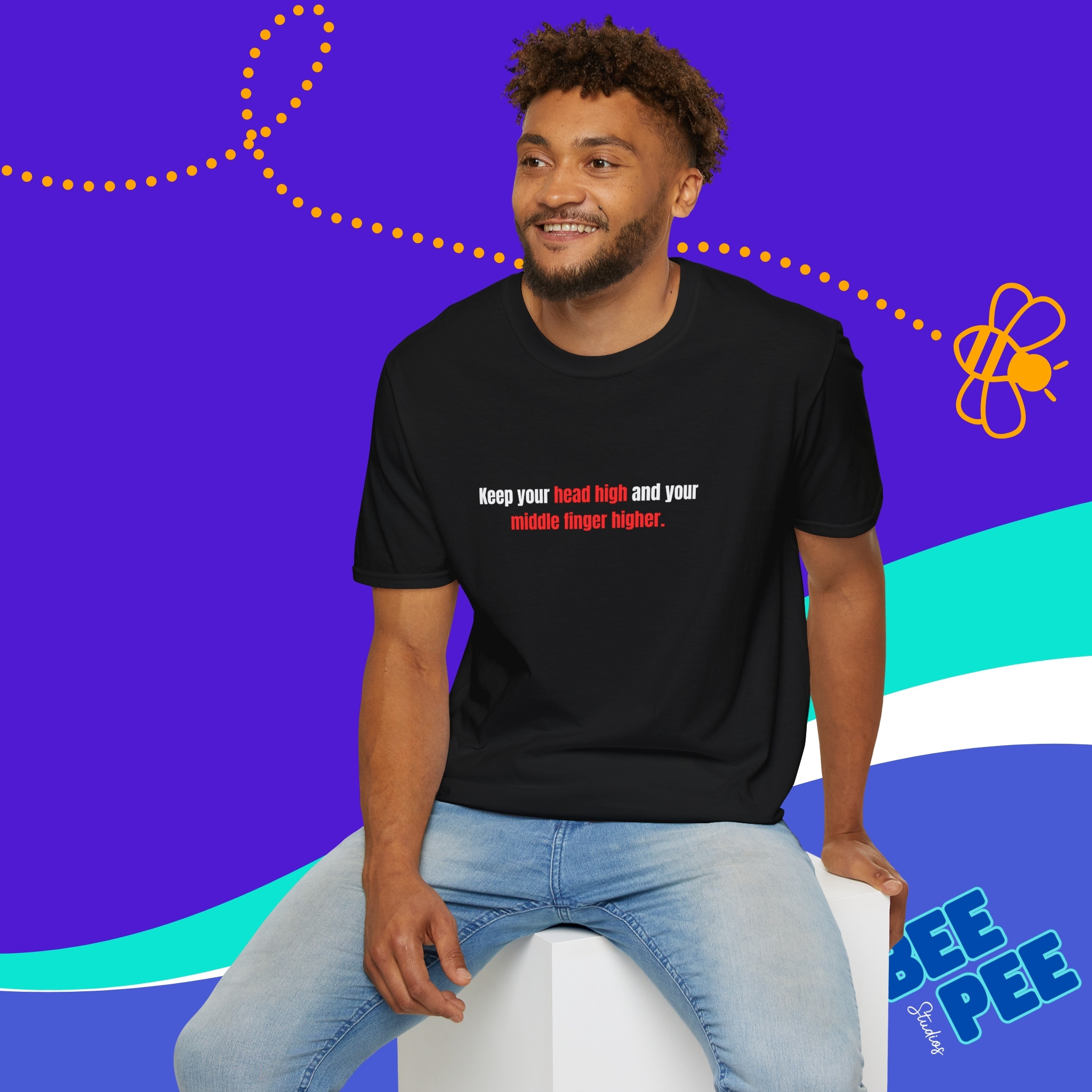 Bold Statement T-Shirt: Keep Your Head High &amp; Middle Finger Higher - Unisex, Casual Wear, Gift for Friends, Rebellious, Humor product thumbnail image