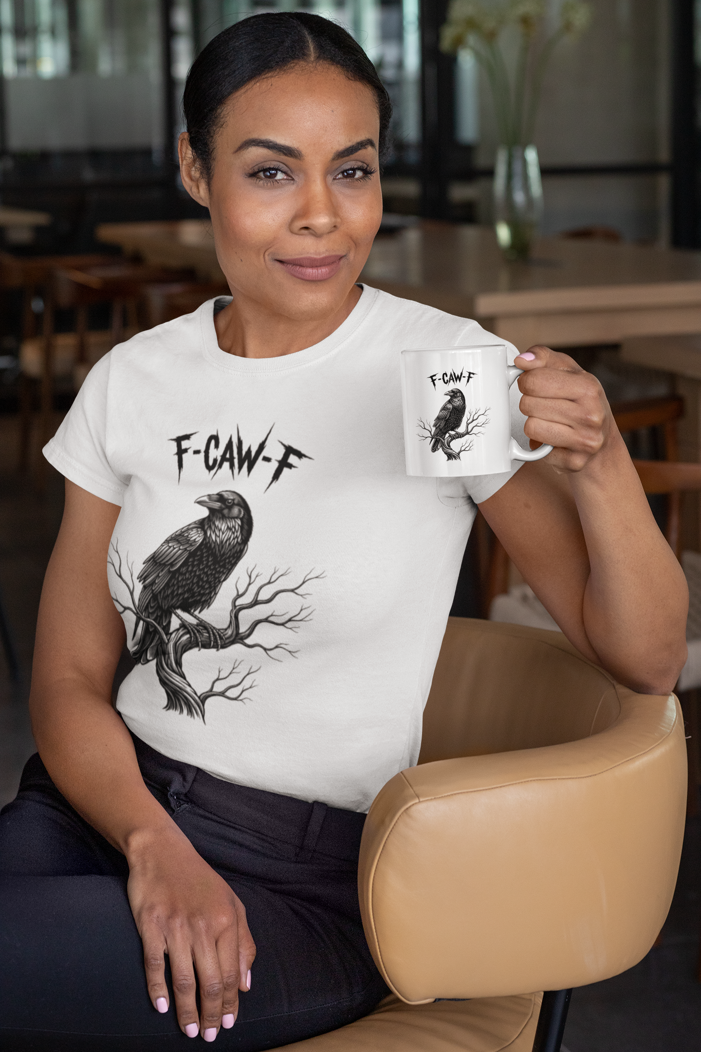 Raven Graphic Tee - F-CAW-F Unisex Softstyle T-Shirt, Gothic Apparel, Casual Wear, Bird Lover Gift, Halloween Style product thumbnail image