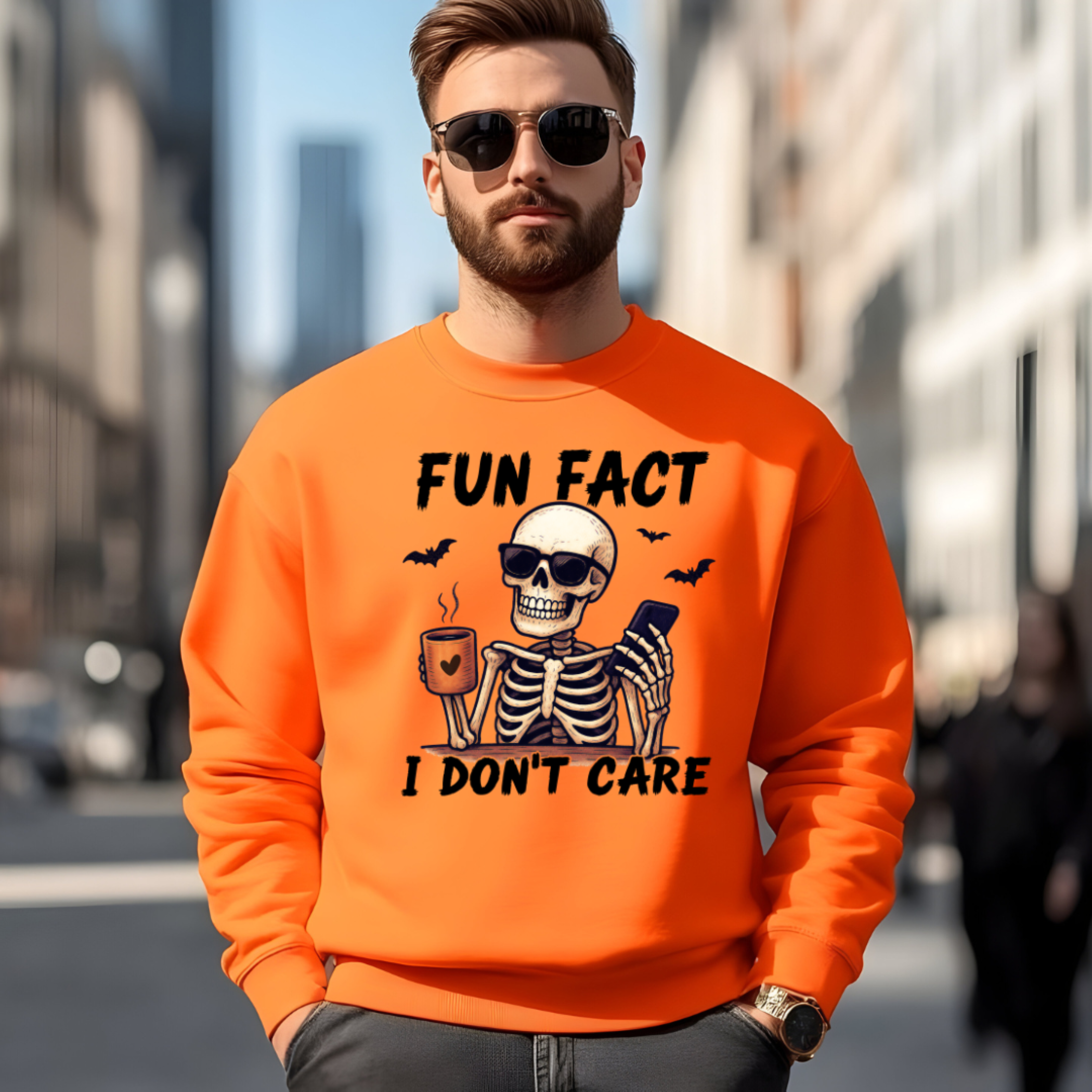 Fun Fact Skeleton Personalized Crewneck Sweatshirt, Halloween Sweatshirt, Funny Gift for Him, Unisex Halloween Apparel, Cozy Fall Fashion