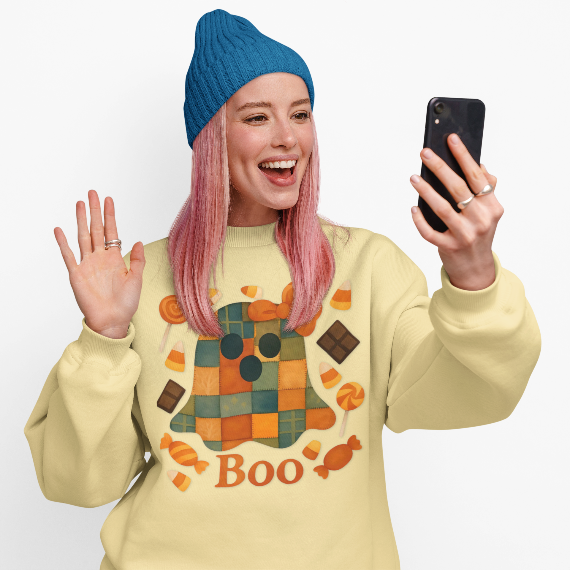 👻 BOO! Ghost Halloween Sweatshirt 🎃 | Unisex Cozy Fall Sweater 🍂 | Spooky Season Treat or Trick Outfit 🕸️ | Cute &amp; Comfy Halloween Apparel 🧡 product thumbnail image