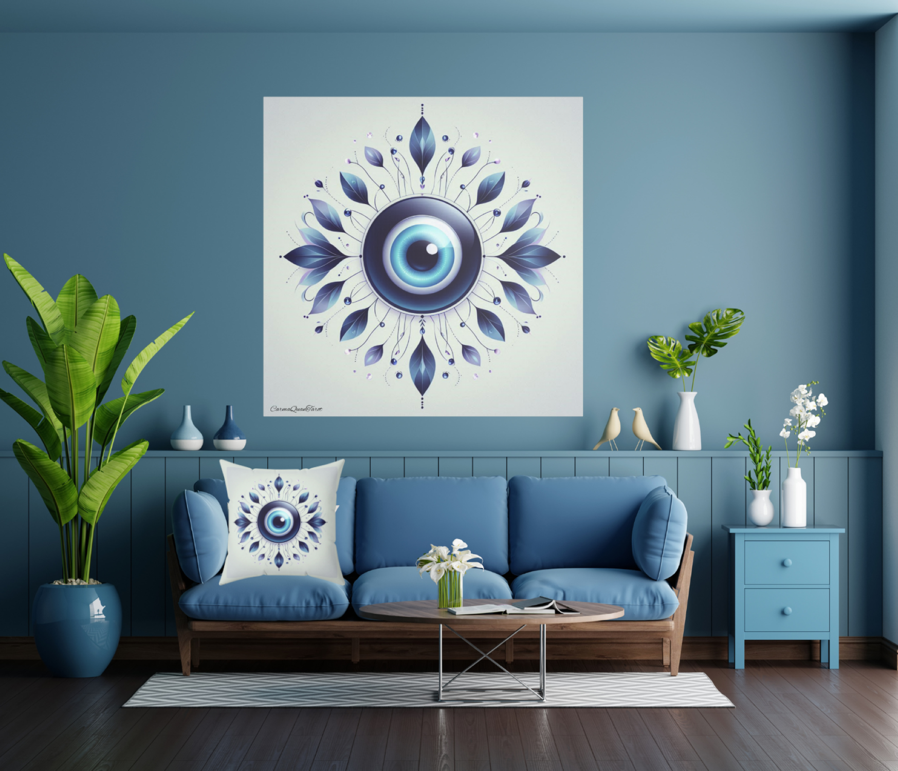 Blue Evil Eye Stretched Canvas Art| High-Vibration Wall Art | Protects and Inspires Art | Dopamine Decor by CarmaQuanTarot Blue Evil Eye Stretched Canvas Art| High-Vibration Wall Art | Protects and Inspires Art | Dopamine Decor by CarmaQuanTarot