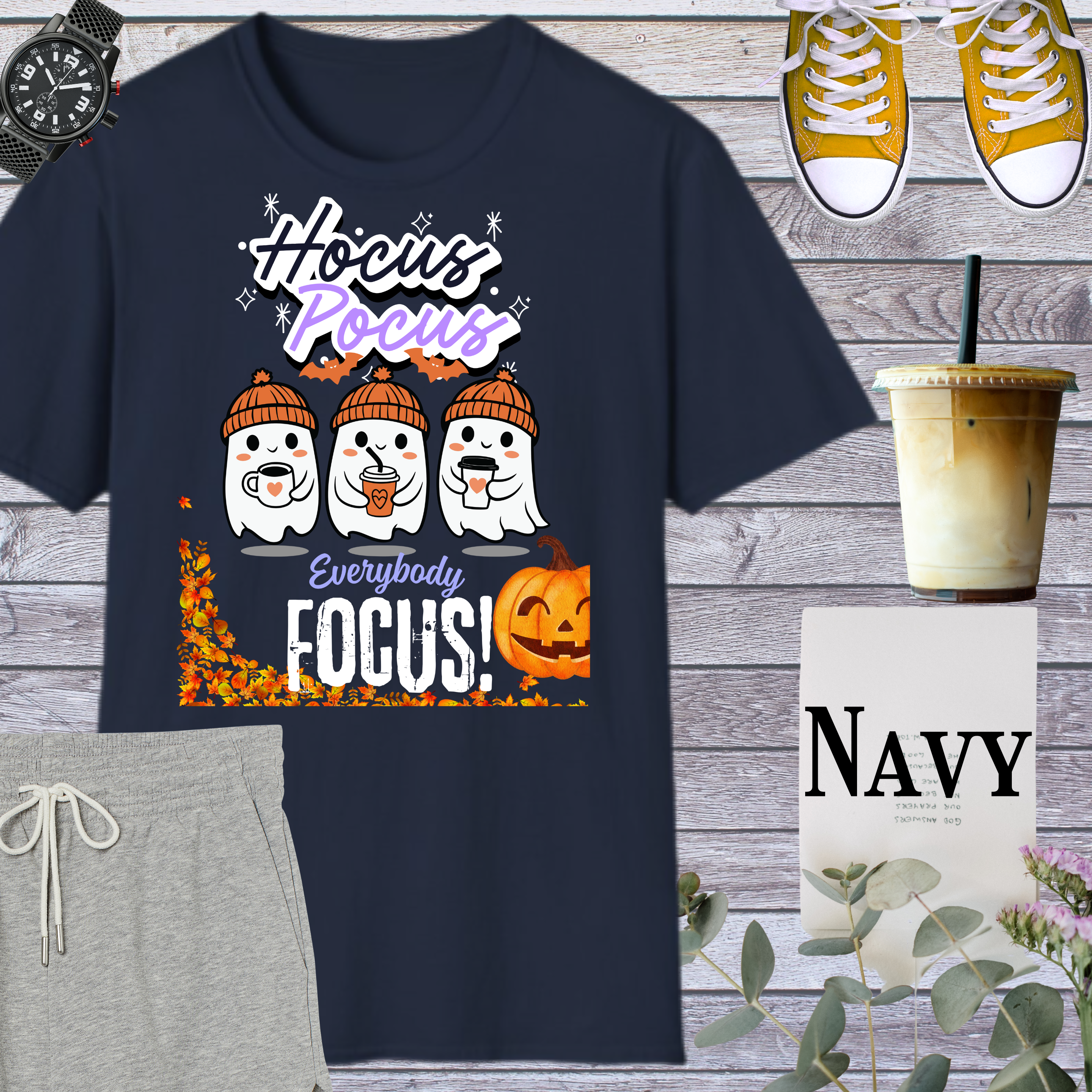Hocus Pocus Halloween T-Shirt, Unisex Tee for Fall Celebrations, Ghost Design, Spooky Shirt, Perfect for Halloween Parties, Fun Costume Top