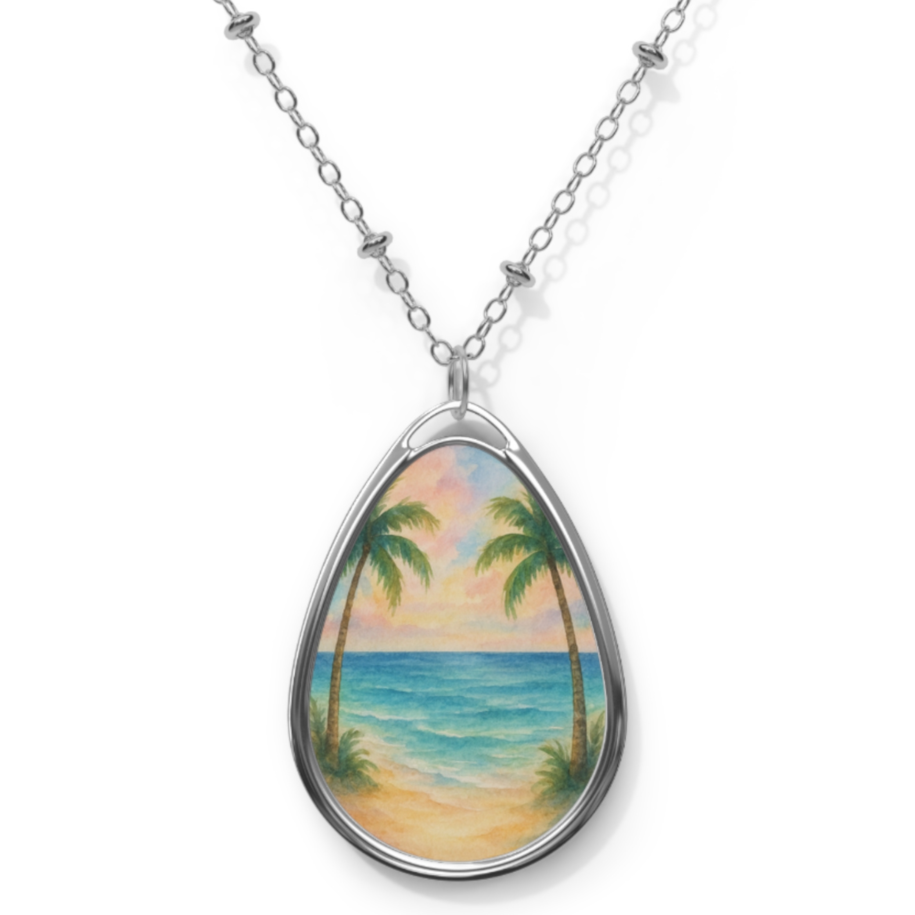 Ocean Whispers Watercolor Oval Necklace product thumbnail image Ocean Whispers Watercolor Oval Necklace product thumbnail image