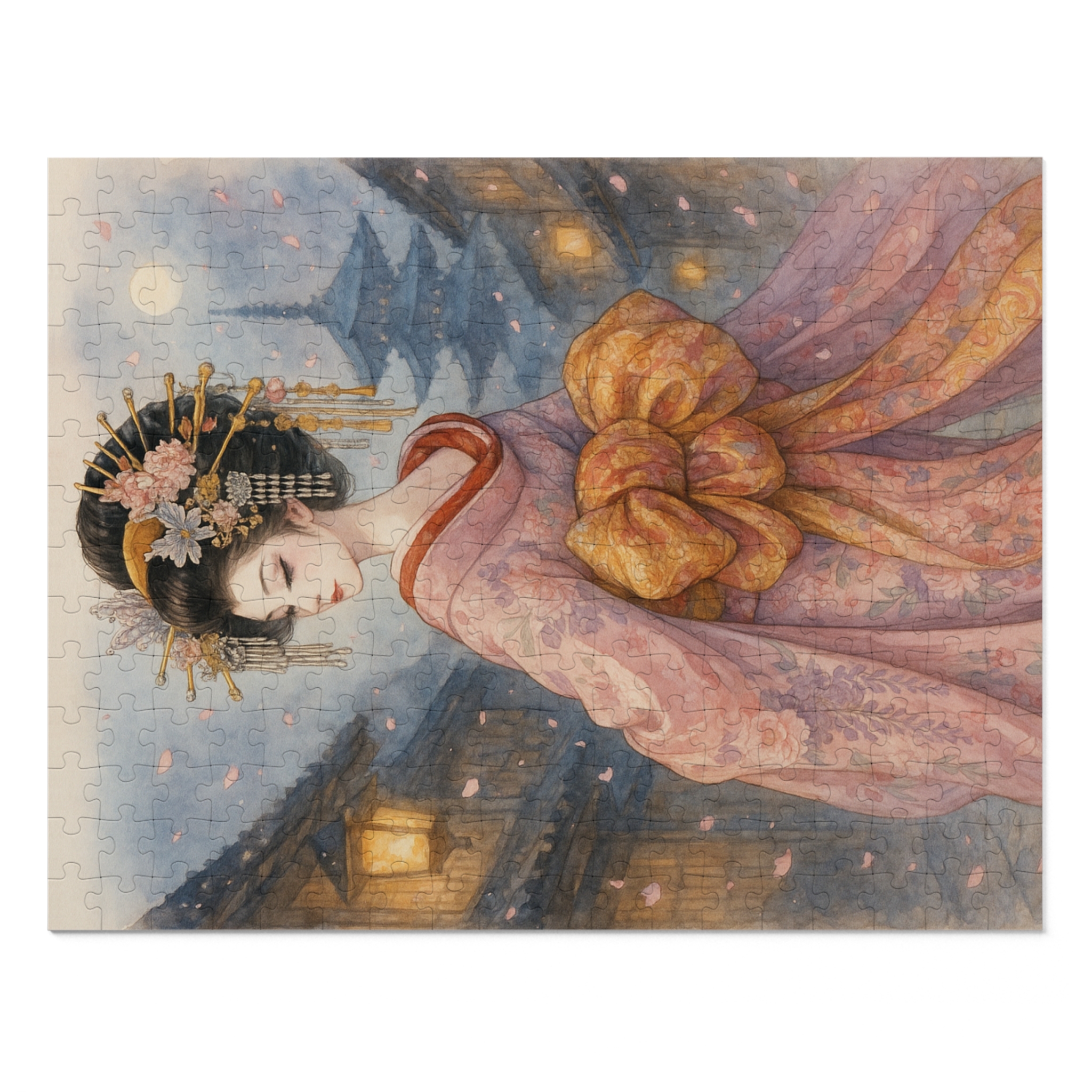 Kimono Beauty Puzzle – Lantern Lights and Golden Hues (252 / 500 / 1000 Pieces)
