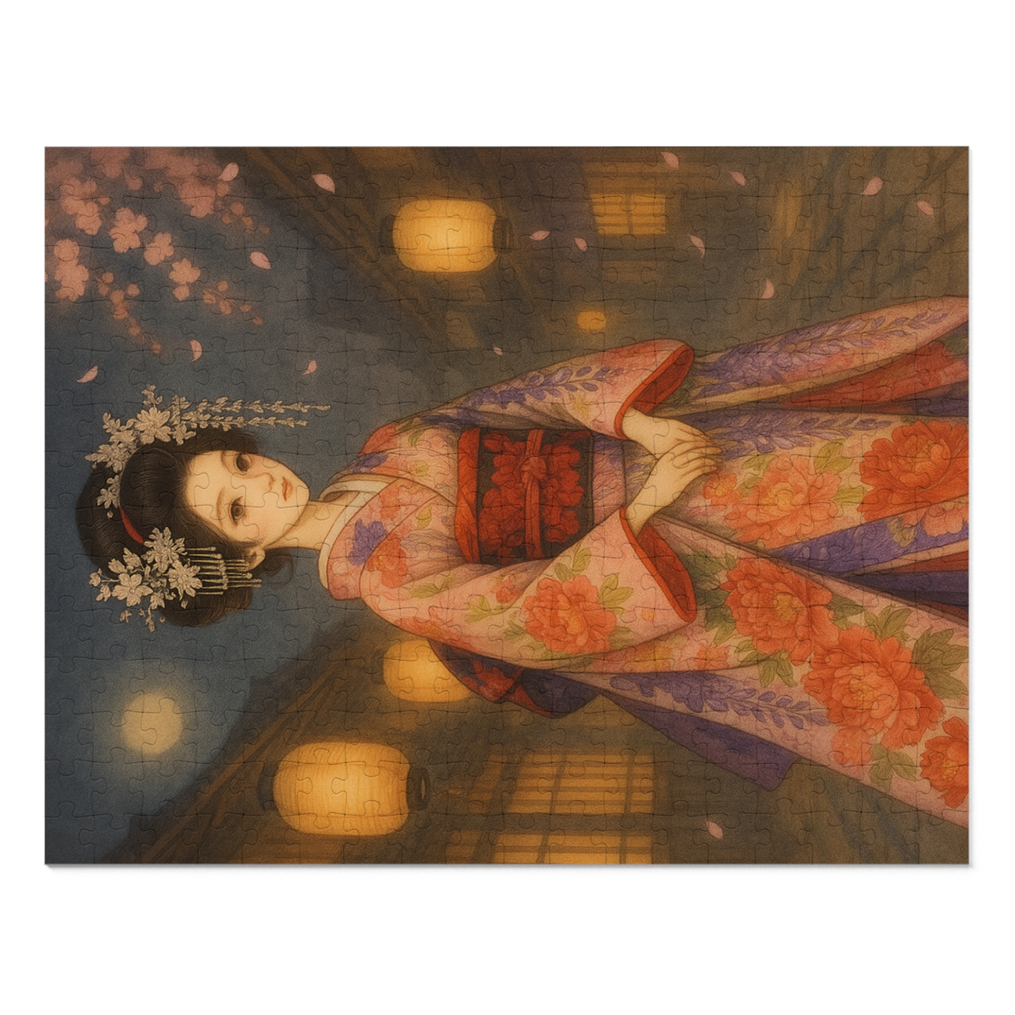 Kimono Beauty Puzzle – Moonlight and Cherry Blossoms (252 / 500 / 1000 Pieces)