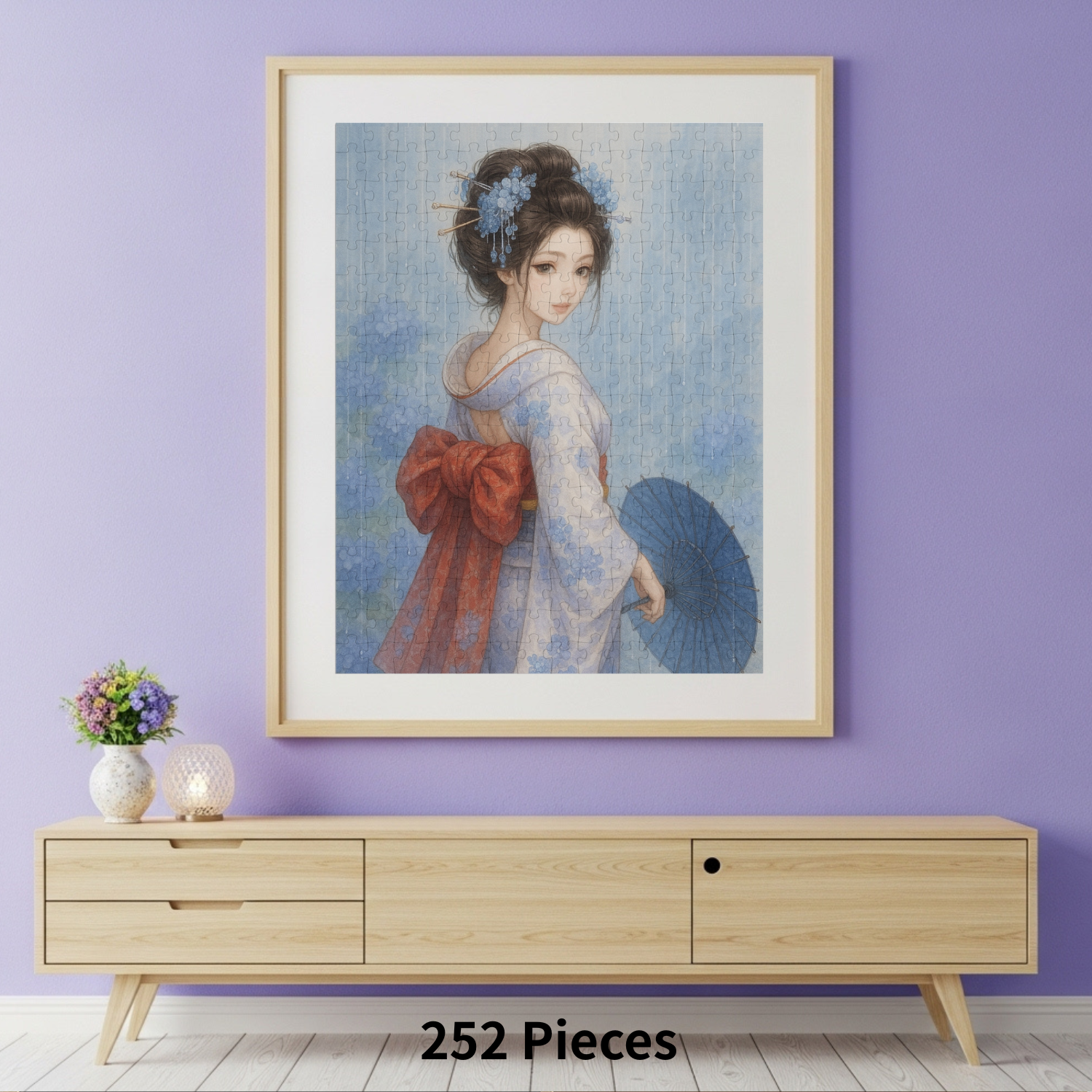 Kimono Beauty Puzzle – Blue Serenity with a Japanese Paper Umbrella (252 / 500 / 1000 Pieces) product thumbnail image