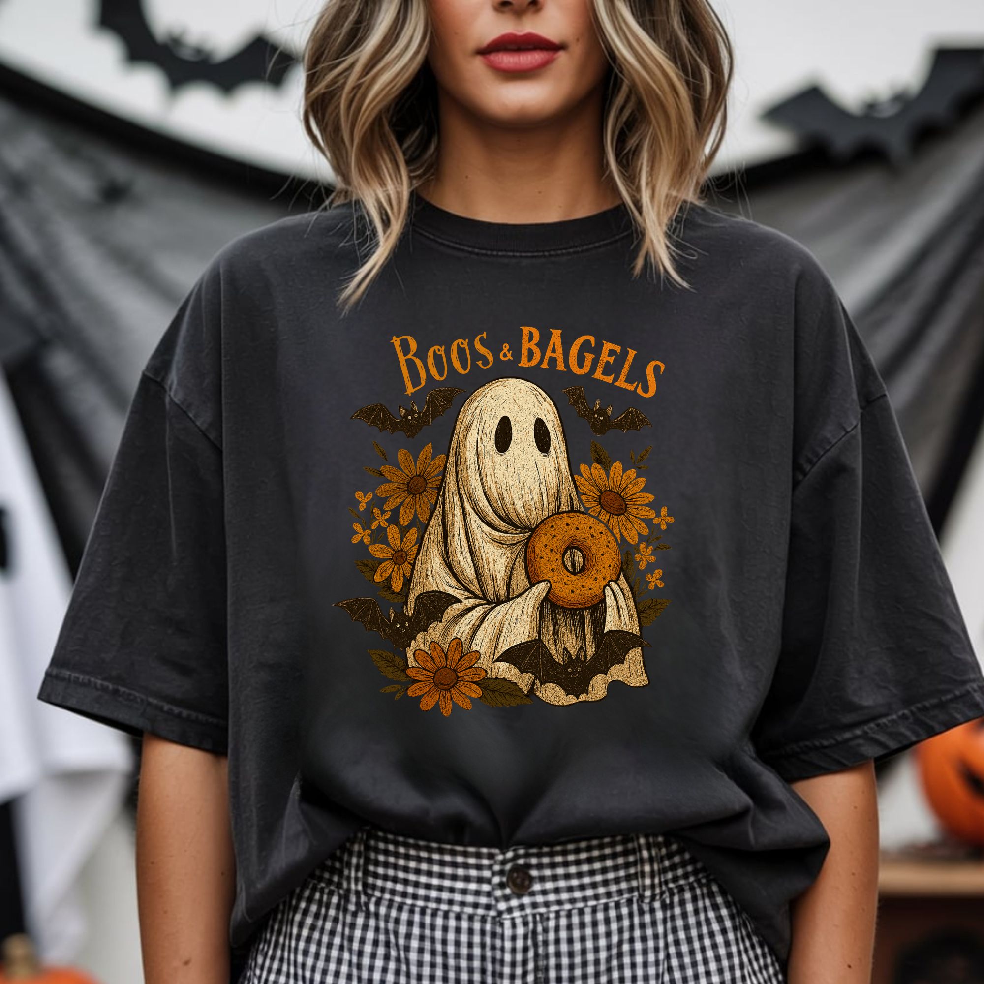 Ghost T-shirt Boos &amp; Bagels Halloween Tee
