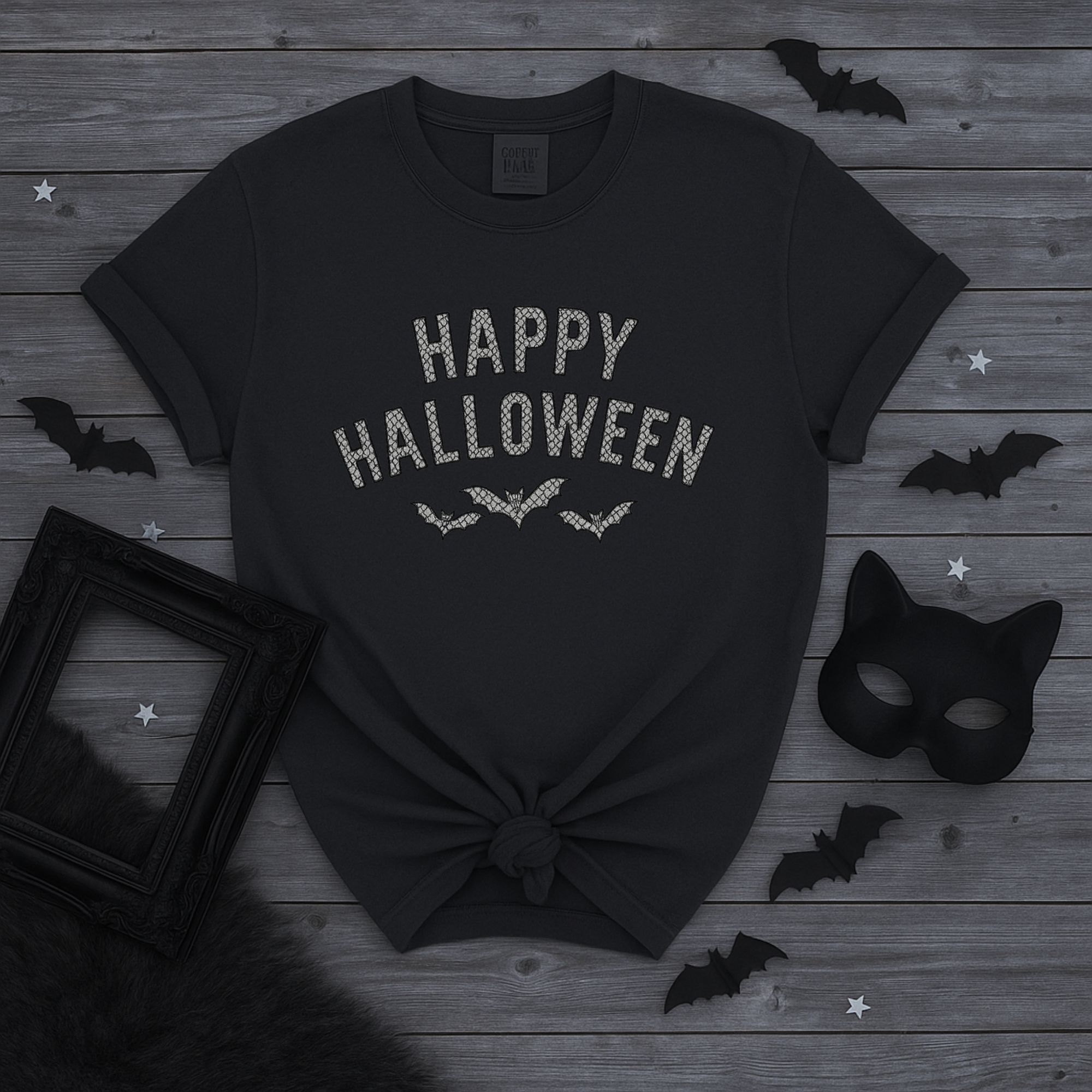 Lace Bat T-Shirt - Happy Halloween Design product thumbnail image Lace Bat T-Shirt - Happy Halloween Design product thumbnail image