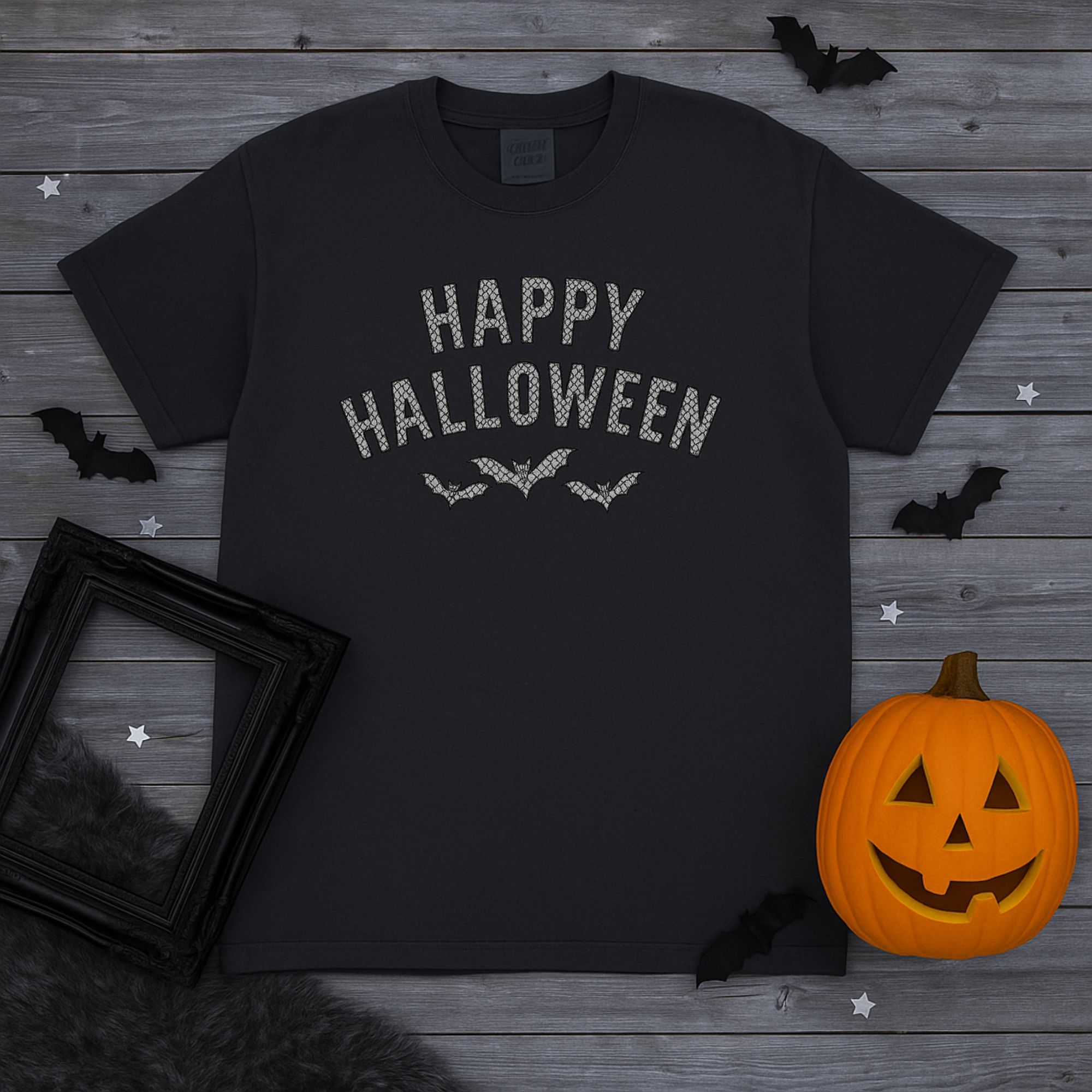 Lace Bat T-Shirt - Happy Halloween Design product thumbnail image Lace Bat T-Shirt - Happy Halloween Design product thumbnail image