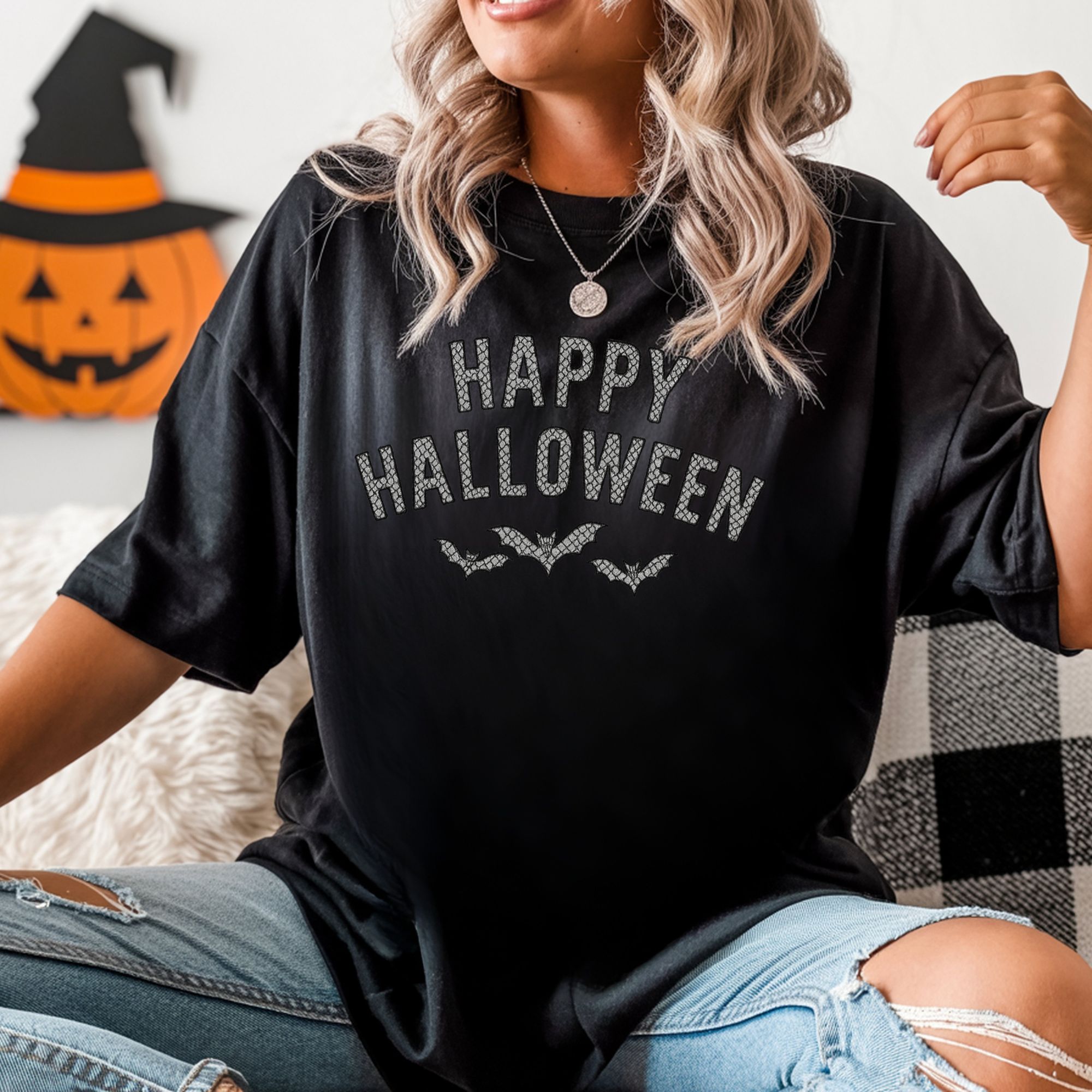 Lace Bat T-Shirt - Happy Halloween Design