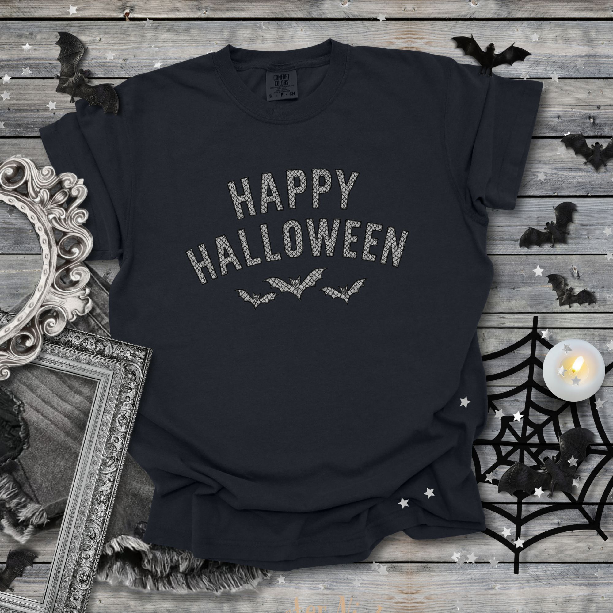 Lace Bat T-Shirt - Happy Halloween Design product thumbnail image Lace Bat T-Shirt - Happy Halloween Design product thumbnail image