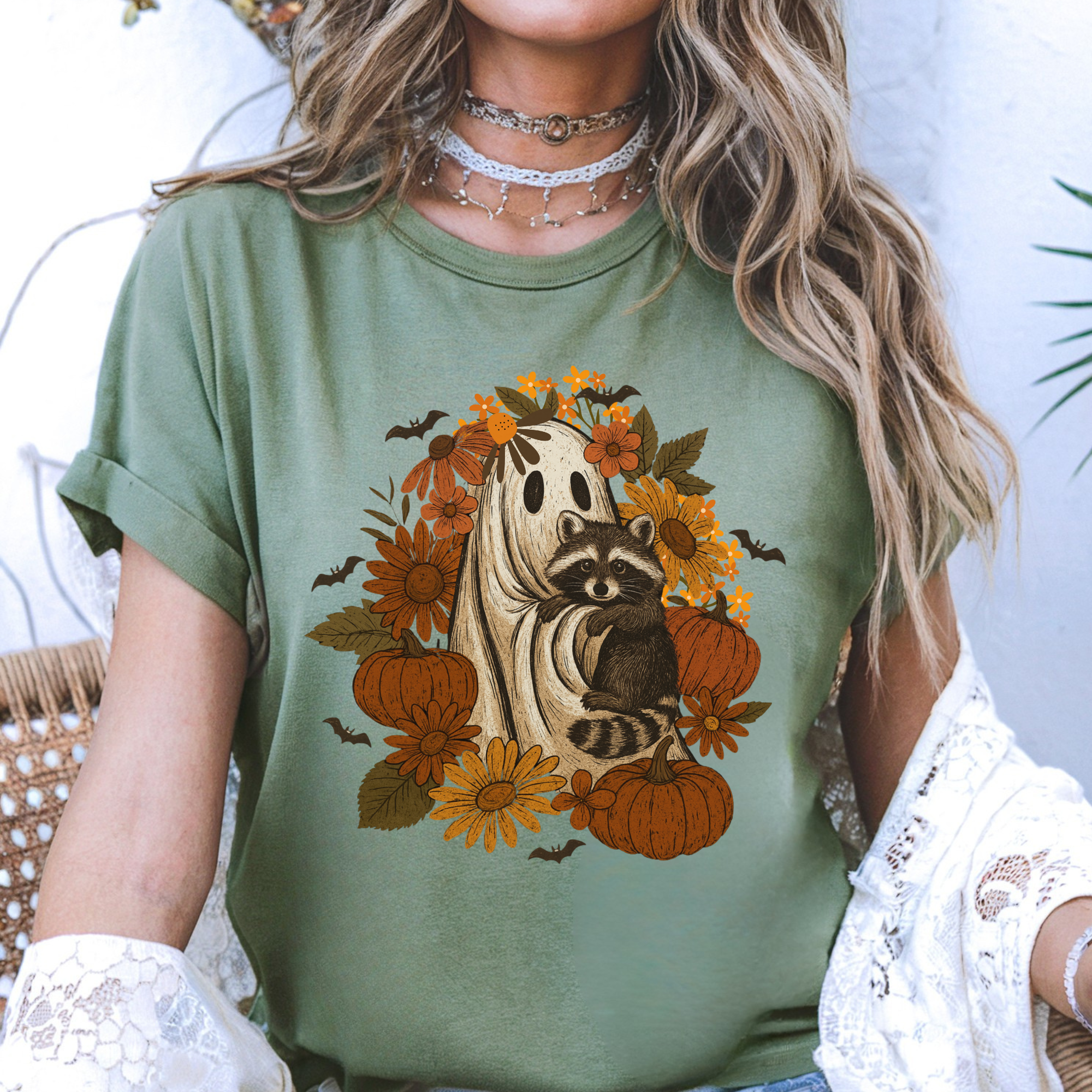 Ghost and Raccoon Halloween Shirt  product thumbnail image