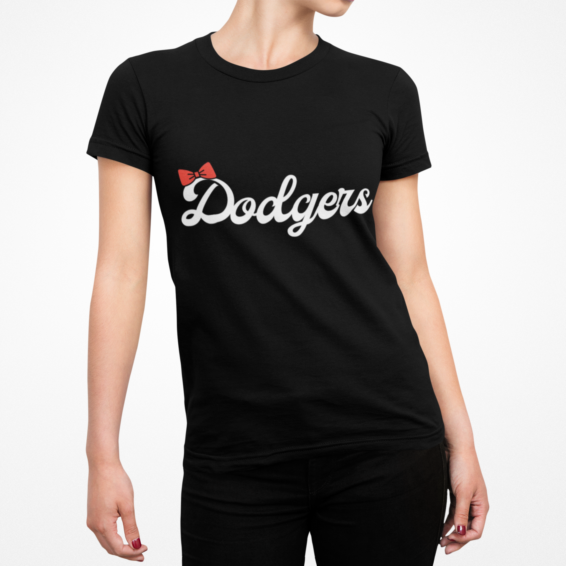 Dodgers Red Bow Women's Tee, Casual Graphic Top for Sports Fans, Perfect for Game Day, Gifting, Everyday Wear product thumbnail image Dodgers Red Bow Women's Tee, Casual Graphic Top for Sports Fans, Perfect for Game Day, Gifting, Everyday Wear product thumbnail image