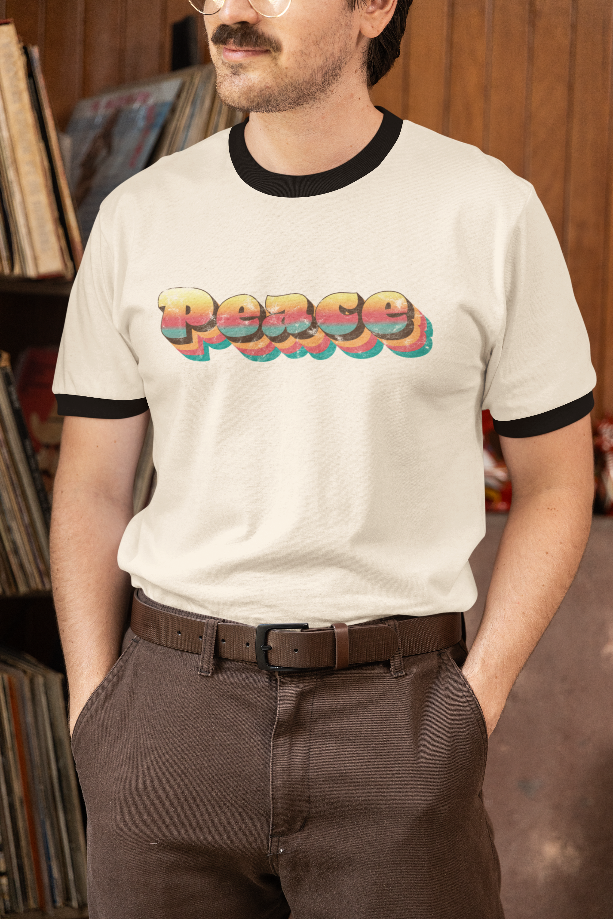 Peace - Unisex Cotton Ringer T-Shirt product thumbnail image