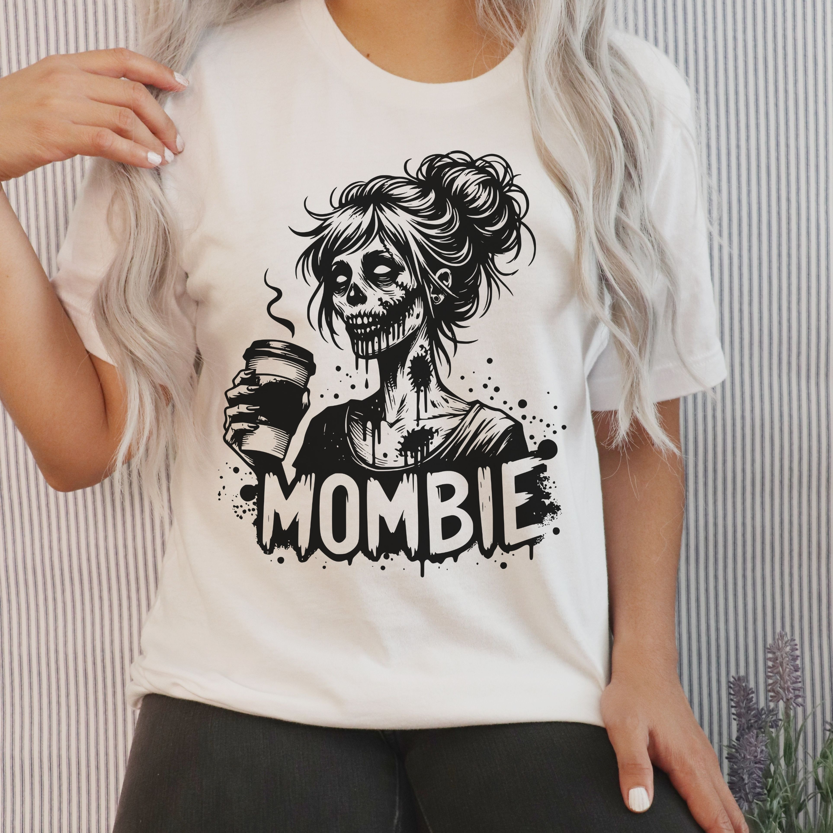 Mombie T-Shirt, Funny Coffee Lover Tee, Unisex Garment-Dyed Tee, Halloween Apparel, Gift for Moms, Casual Wear product thumbnail image