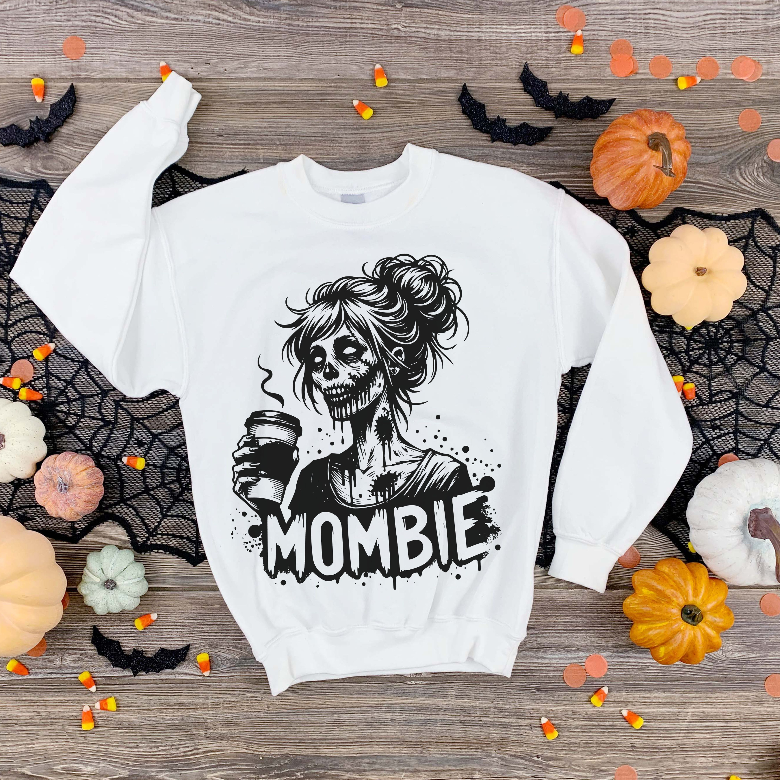 Mombie Sweatshirt - Cozy Halloween Apparel, Fun Coffee Lover Gift, Perfect for Fall, Unisex Crewneck, Spooky Season Wardrobe product thumbnail image