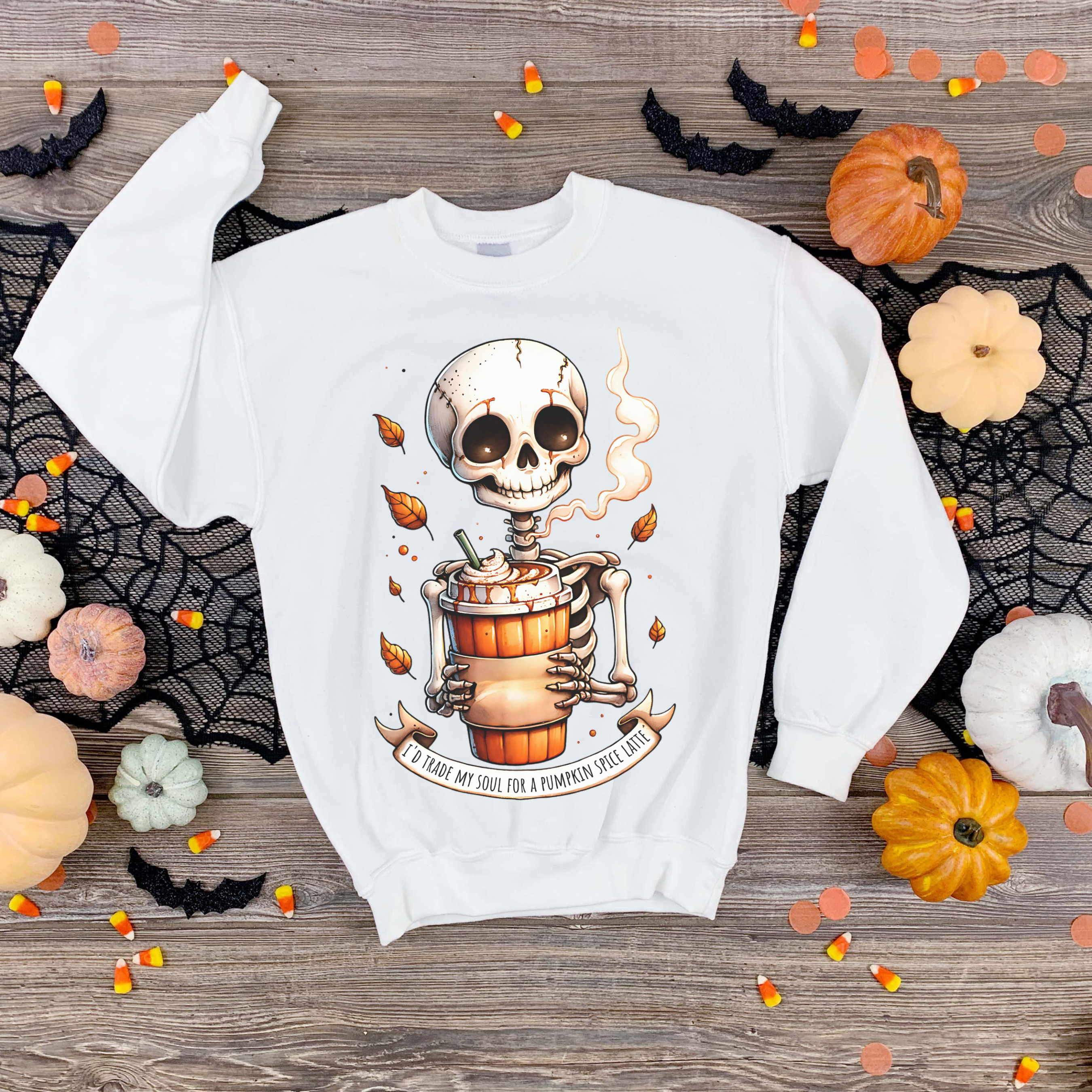 Cozy Fall Skeleton Sweatshirt, Unisex Crewneck, Halloween Apparel, Seasonal Fashion