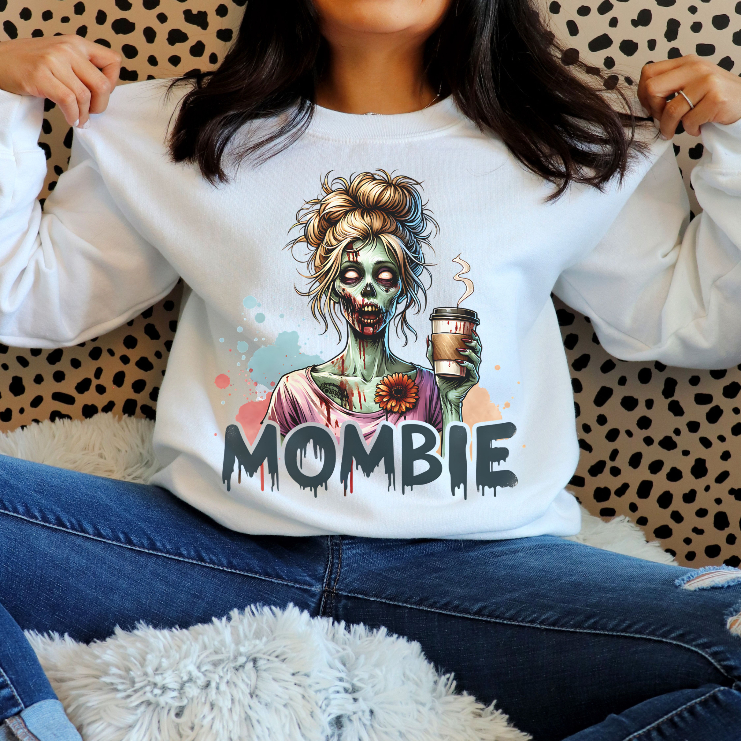 Zombie Mombie Crewneck Sweatshirt | Halloween, Cozy Lounge Wear, Gift for Moms, Trendy Sweatshirt, Casual Fashion