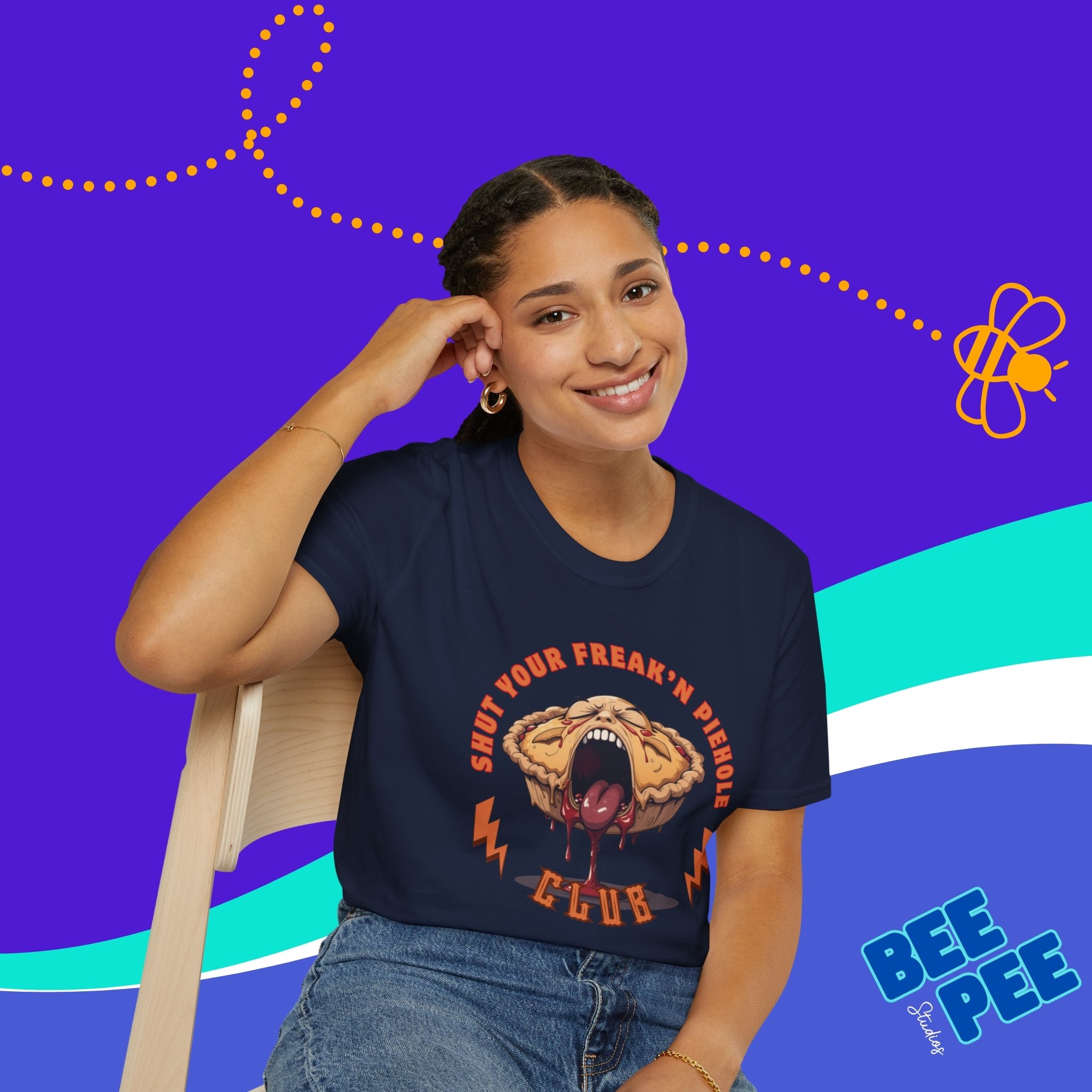 Funny Cherry Edition 'Shut Your Freak'n Piehole Club' Unisex T-Shirt with Original Cherry Pie Graphic Design product thumbnail image