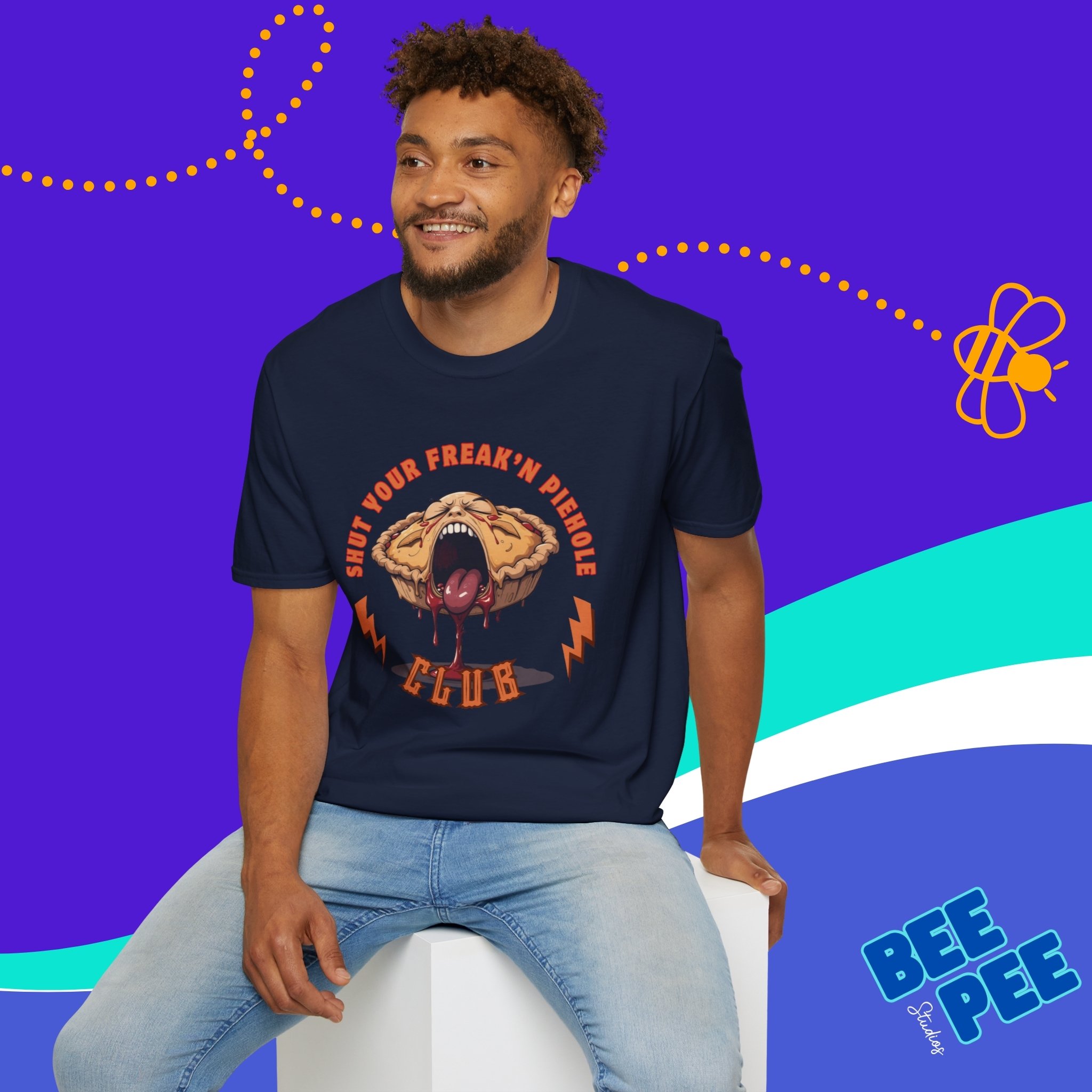 Funny Cherry Edition 'Shut Your Freak'n Piehole Club' Unisex T-Shirt with Original Cherry Pie Graphic Design product thumbnail image