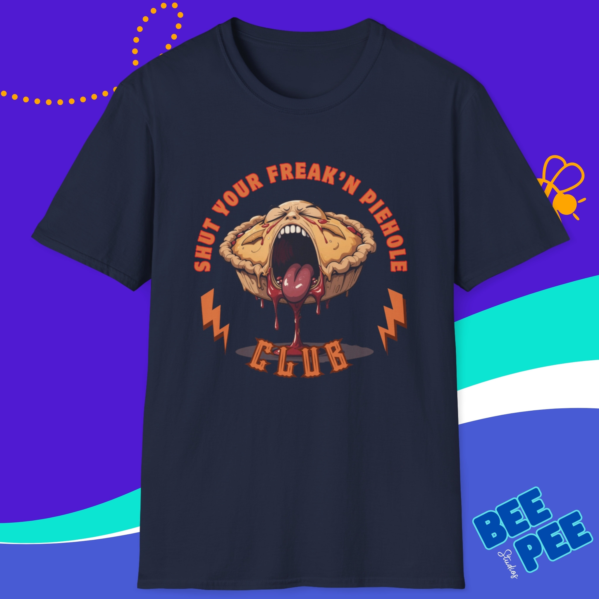 Funny Cherry Edition 'Shut Your Freak'n Piehole Club' Unisex T-Shirt with Original Cherry Pie Graphic Design product thumbnail image Funny Cherry Edition 'Shut Your Freak'n Piehole Club' Unisex T-Shirt with Original Cherry Pie Graphic Design product thumbnail image