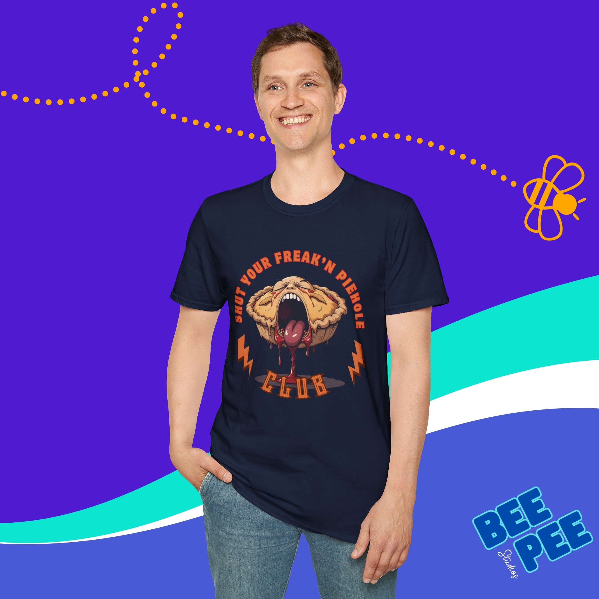Funny Cherry Edition 'Shut Your Freak'n Piehole Club' Unisex T-Shirt with Original Cherry Pie Graphic Design product thumbnail image