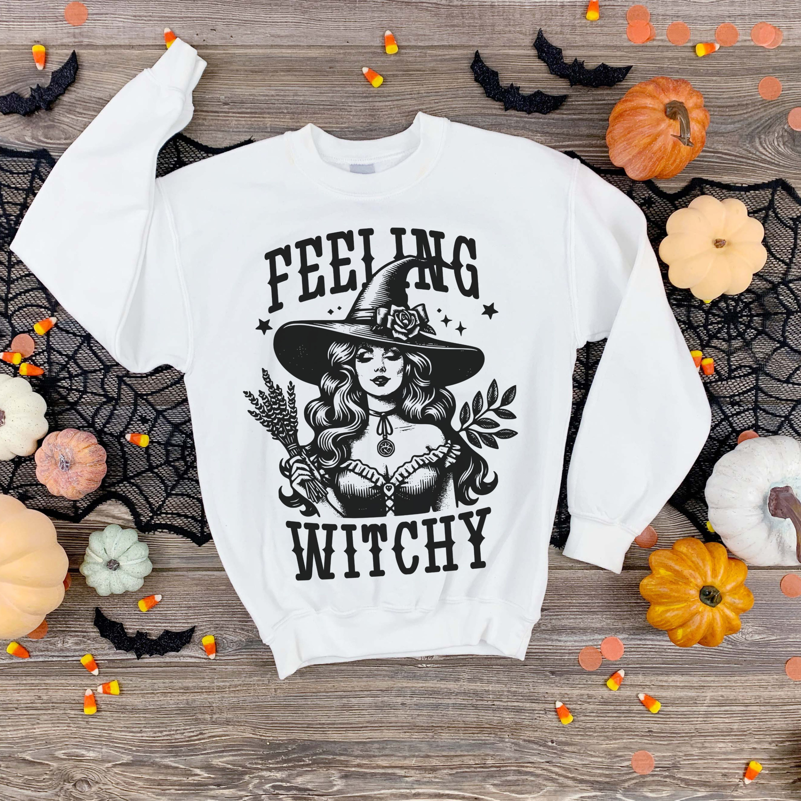 Feeling Witchy Unisex Heavy Blend™ Crewneck Sweatshirt, Cozy Autumn Apparel, Halloween Sweater, Gift for Witches, Witchy Fashion product thumbnail image