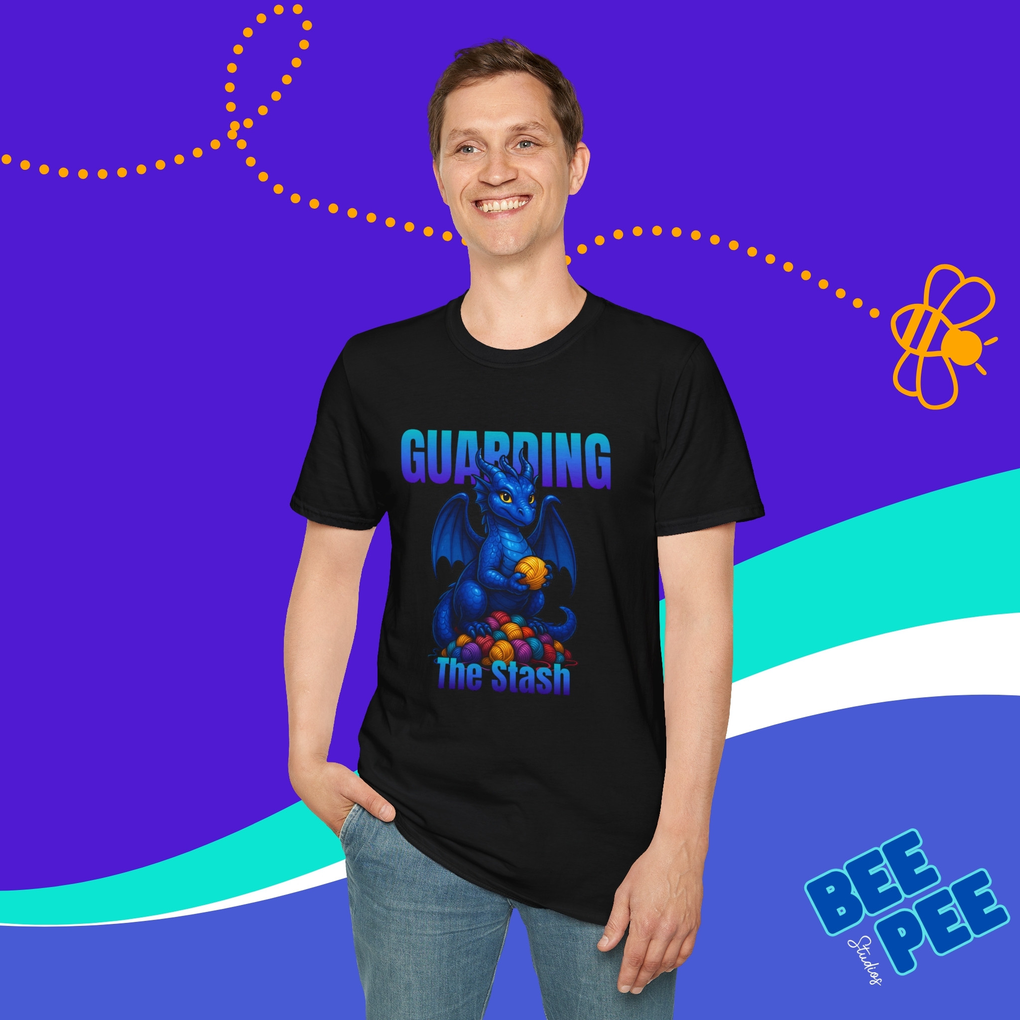 Blue Dragon Graphic T-Shirt 'Guarding the Stash' product thumbnail image Blue Dragon Graphic T-Shirt 'Guarding the Stash' product thumbnail image