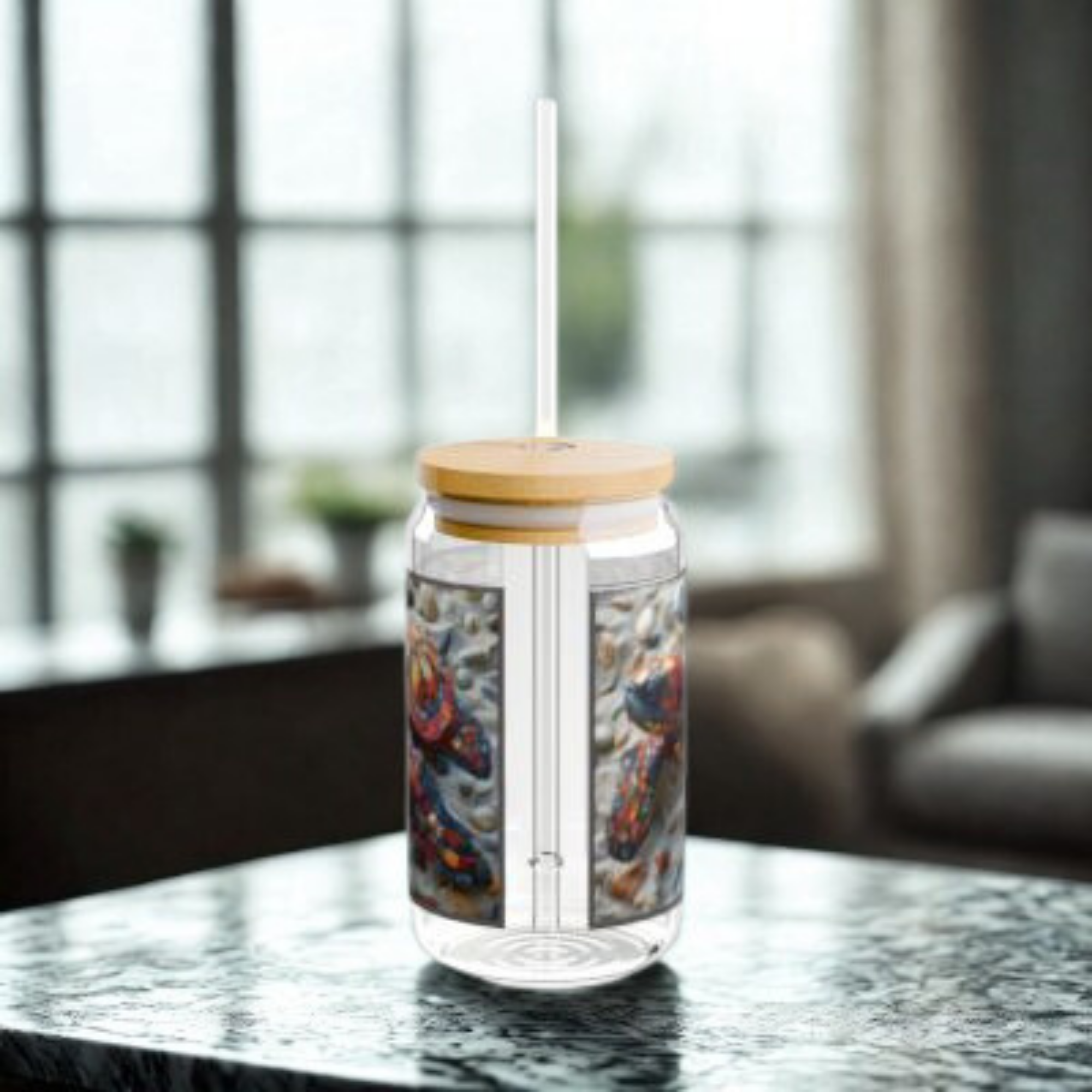 Sea Turtle Mosaic Glass Sipper Jar 16oz Coastal Beach Tumbler with Lid &amp; Straw Ocean Lover Gift Summer Hydration Boho Turtle Drinkware product thumbnail image