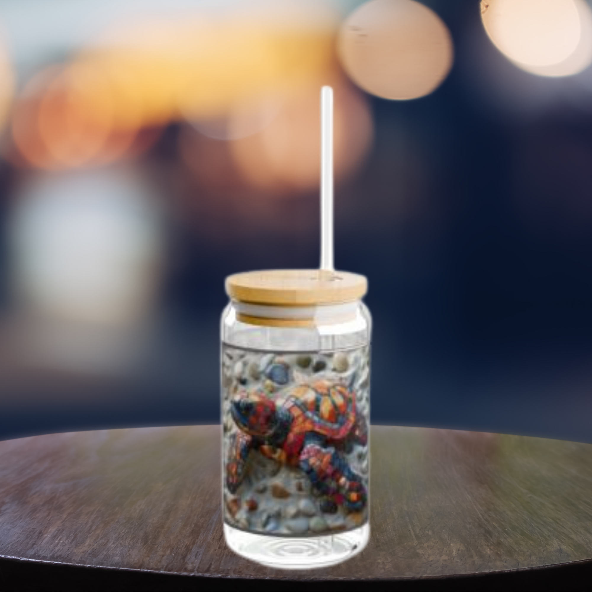 Sea Turtle Mosaic Glass Sipper Jar 16oz Coastal Beach Tumbler with Lid &amp; Straw Ocean Lover Gift Summer Hydration Boho Turtle Drinkware product thumbnail image